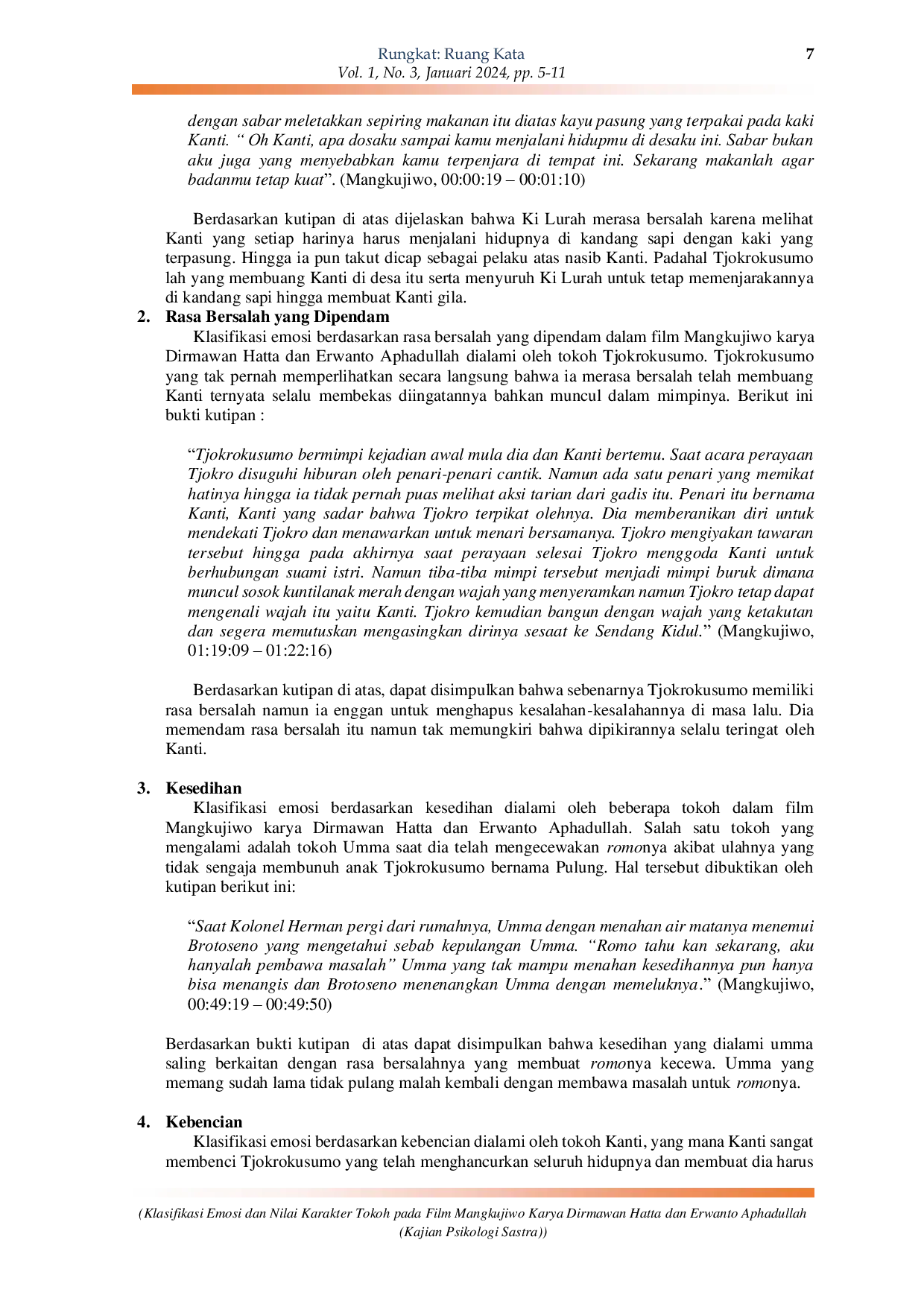 JURIS Klasifikasi Emosi dan Nilai Karakter Tokoh pada Film Mangkujiwo Karya Dirmawan Hatta dan Erwanto Aphadullah Kajian Psikologi Sastra