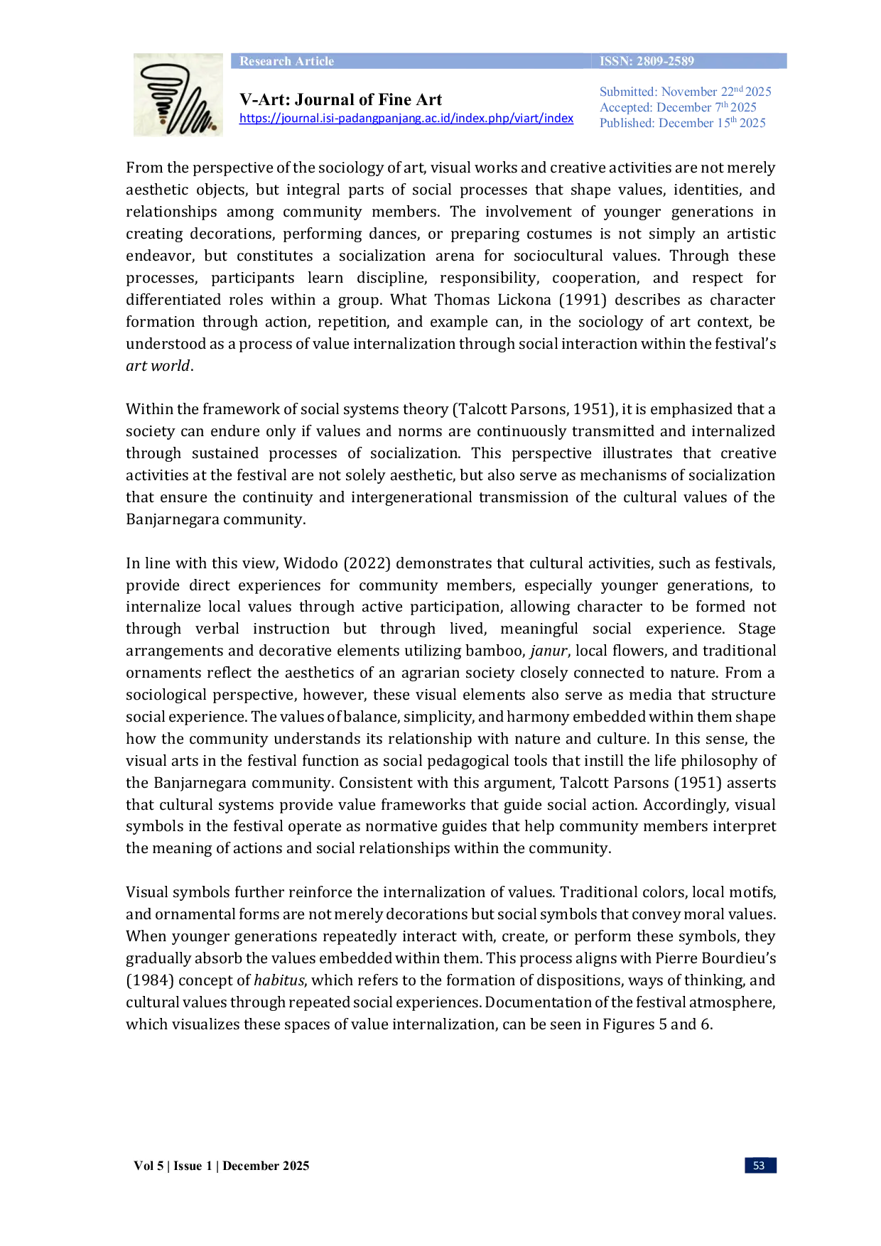 JURIS Character Education Representation Through Visual Arts At The Tampomas Festival Banjarnegara