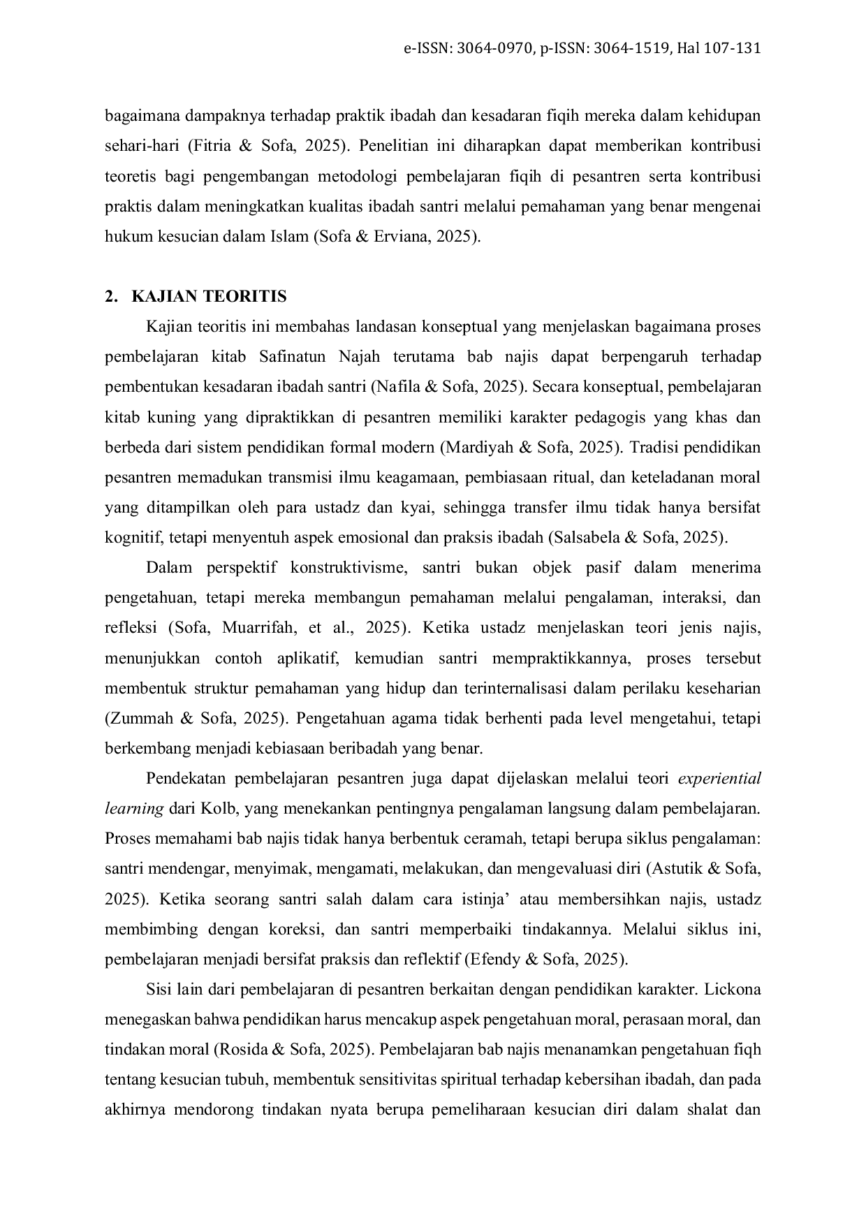 JURIS Pendekatan Pedagogis Pembelajaran Kitab Safinatun Najah Bab Najis dan Pengaruhnya terhadap Kesadaran Ibadah Santri Madrasah Diniyah Darut Tauhid