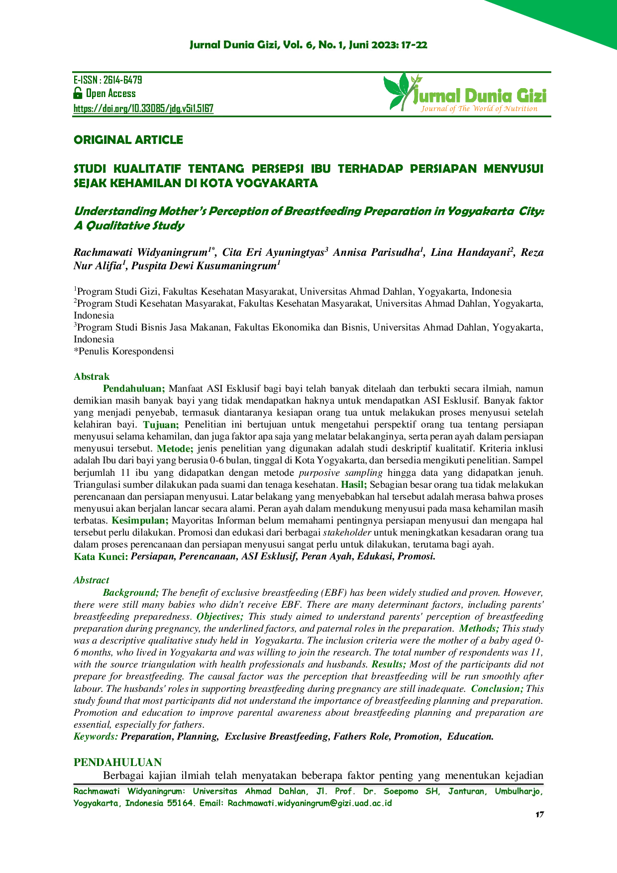 JURIS Studi Kualitatif Tentang Persepsi Ibu Terhadap Persiapan Menyusui Sejak Kehamilan di Kota Yogyakarta