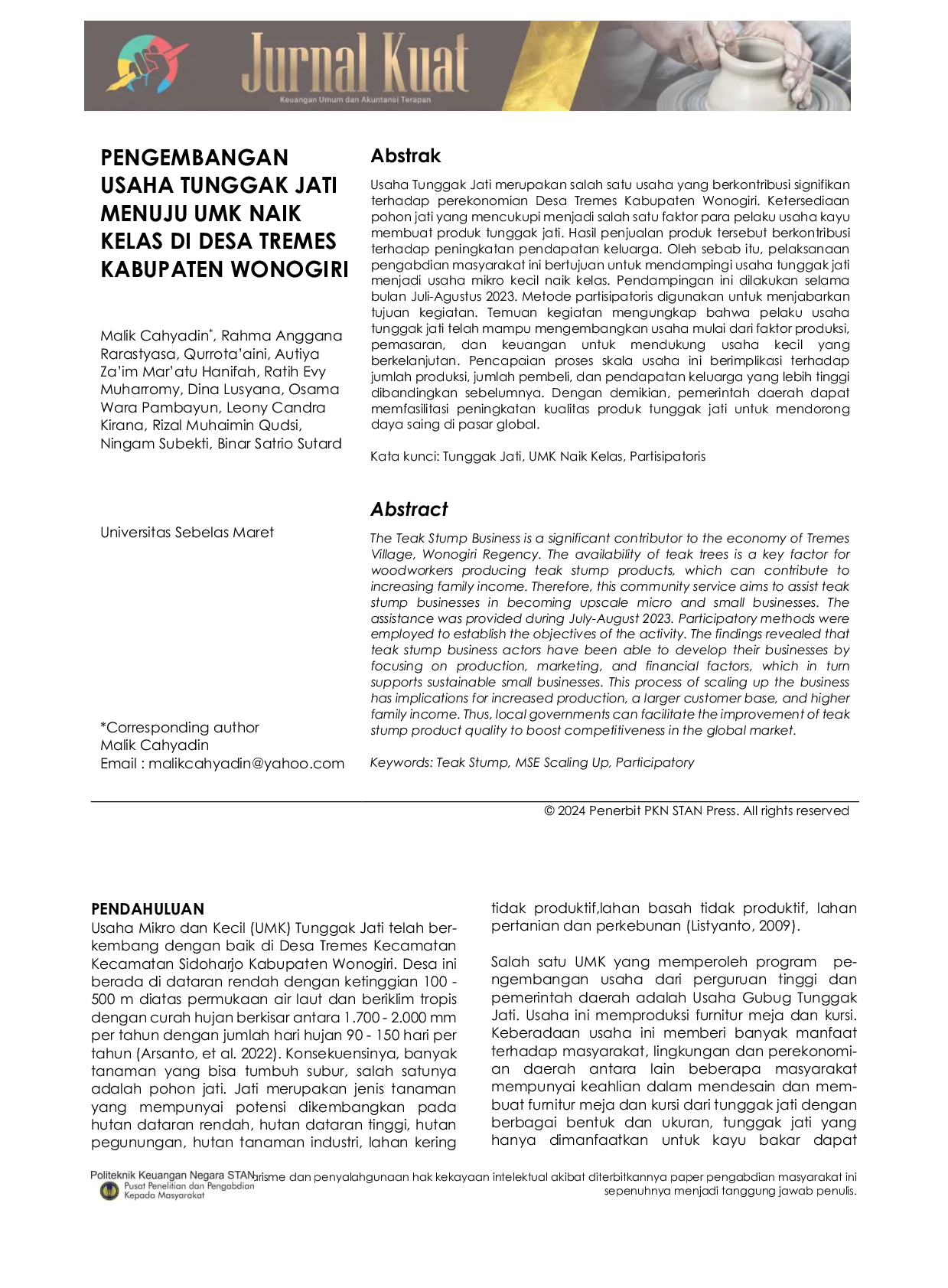 JURIS Pengembangan Usaha Tunggak Jati Menuju UMK Naik Kelas di Desa Tremes Kabupaten Wonogiri