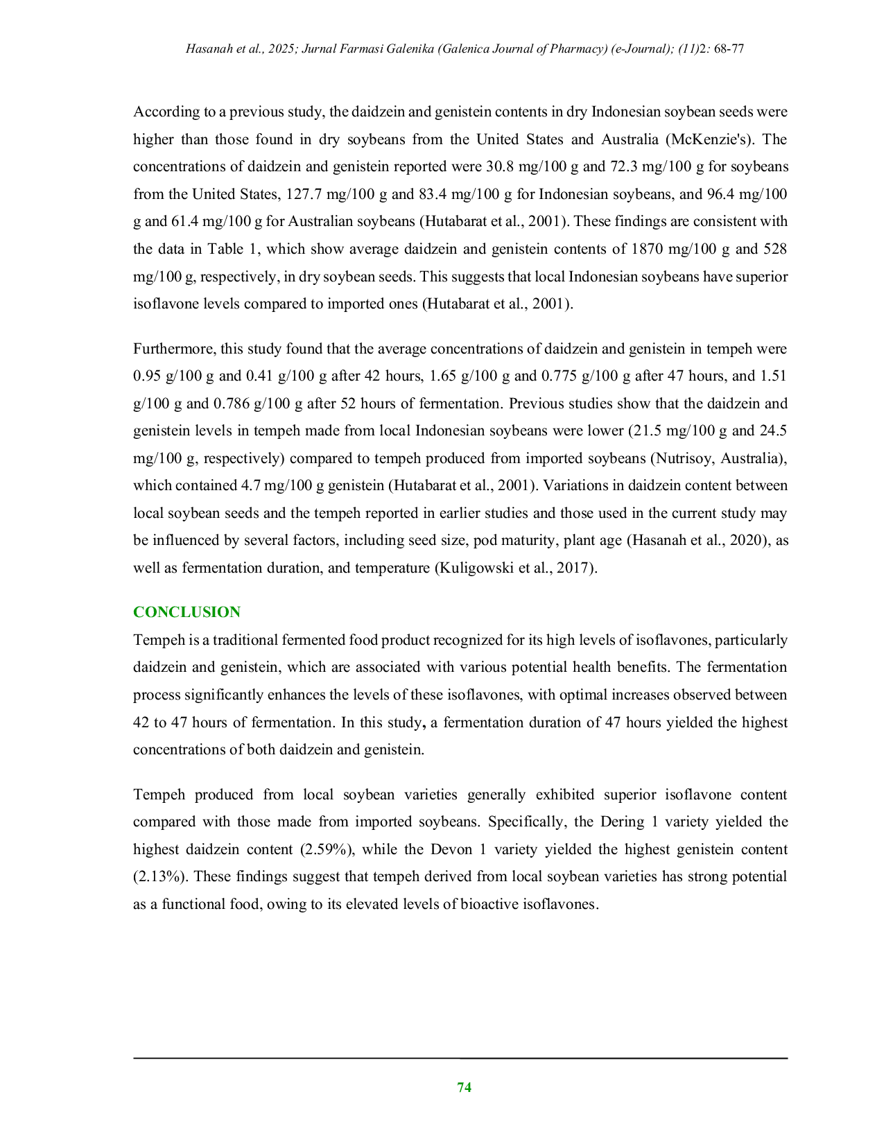 JURIS Daidzein and Genistein Content in Tempeh Products from Several Local Soybean Varieties