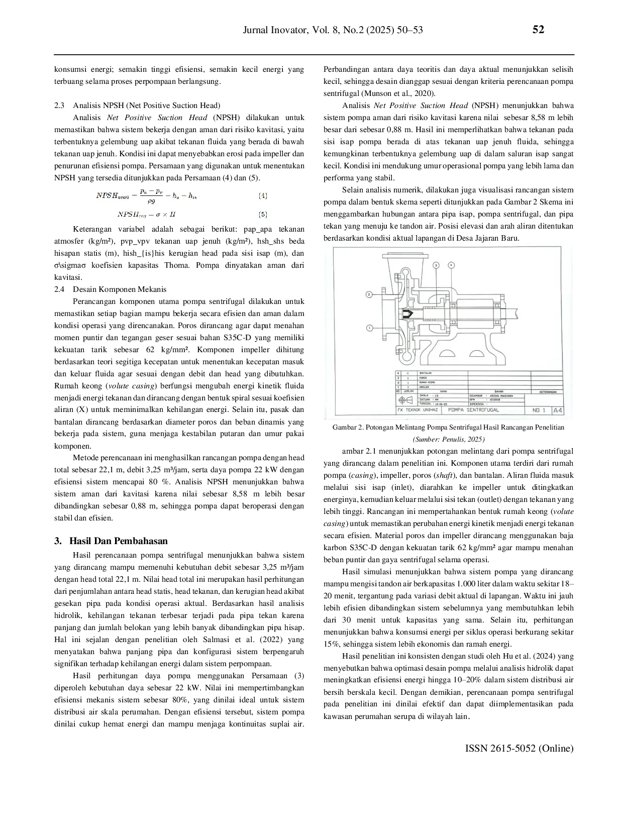 JURIS Perencanaan Pompa Sentrifugal Dengan Kapasitas 3 25 M Jam Untuk Pengisian Tandon Air Pada Perumahan
