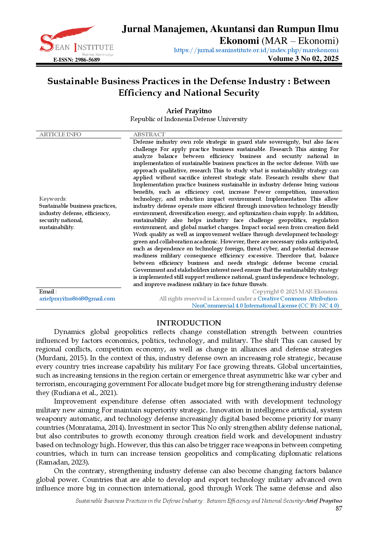juris Sustainable Business Practices in the Defense Industry Between Efficiency and National Security