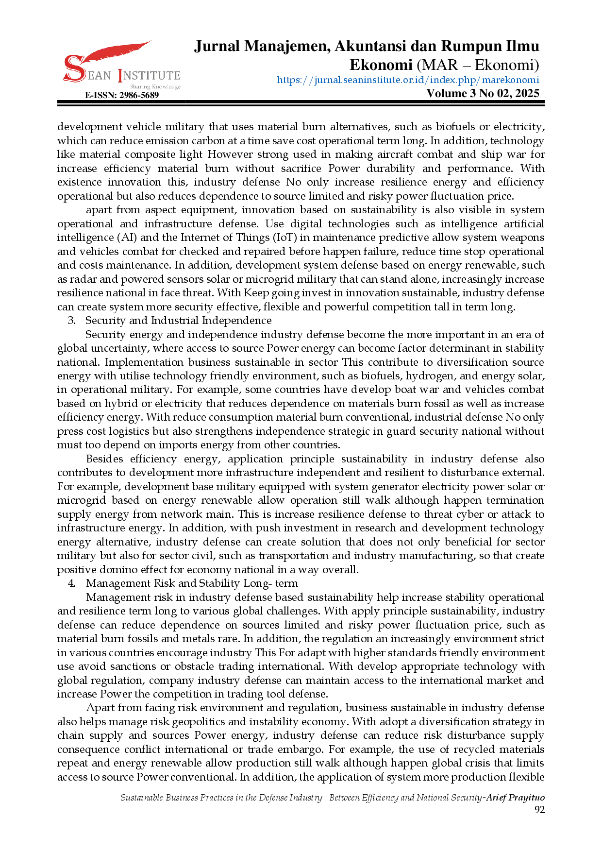 juris Sustainable Business Practices in the Defense Industry Between Efficiency and National Security