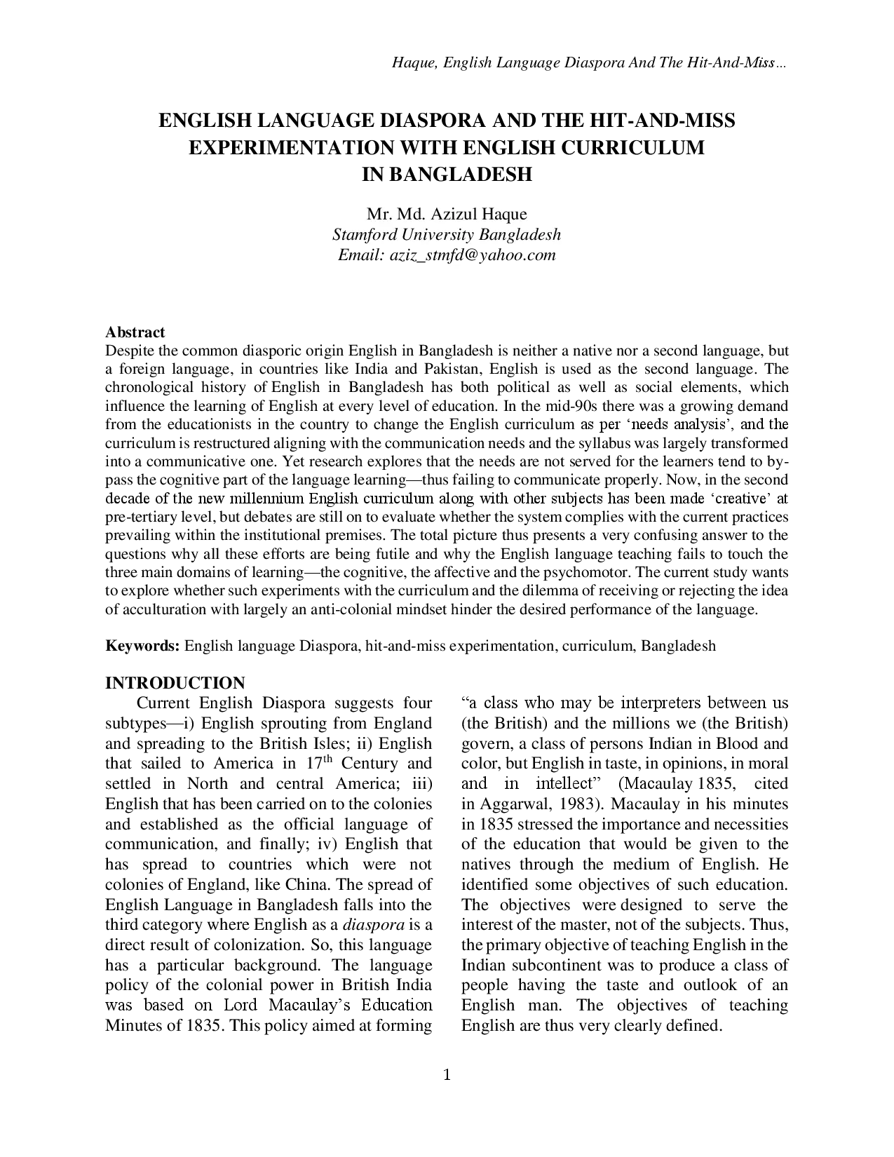 juris English Language Diaspora And The Hit And Miss Experimentation With English Curriculum In Bangladesh