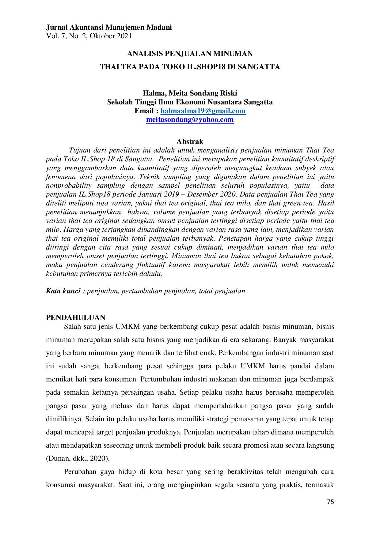 JURIS Analisis Penjualan Minuman Thai Tea Pada Toko IL SHOP18 Di Sangatta
