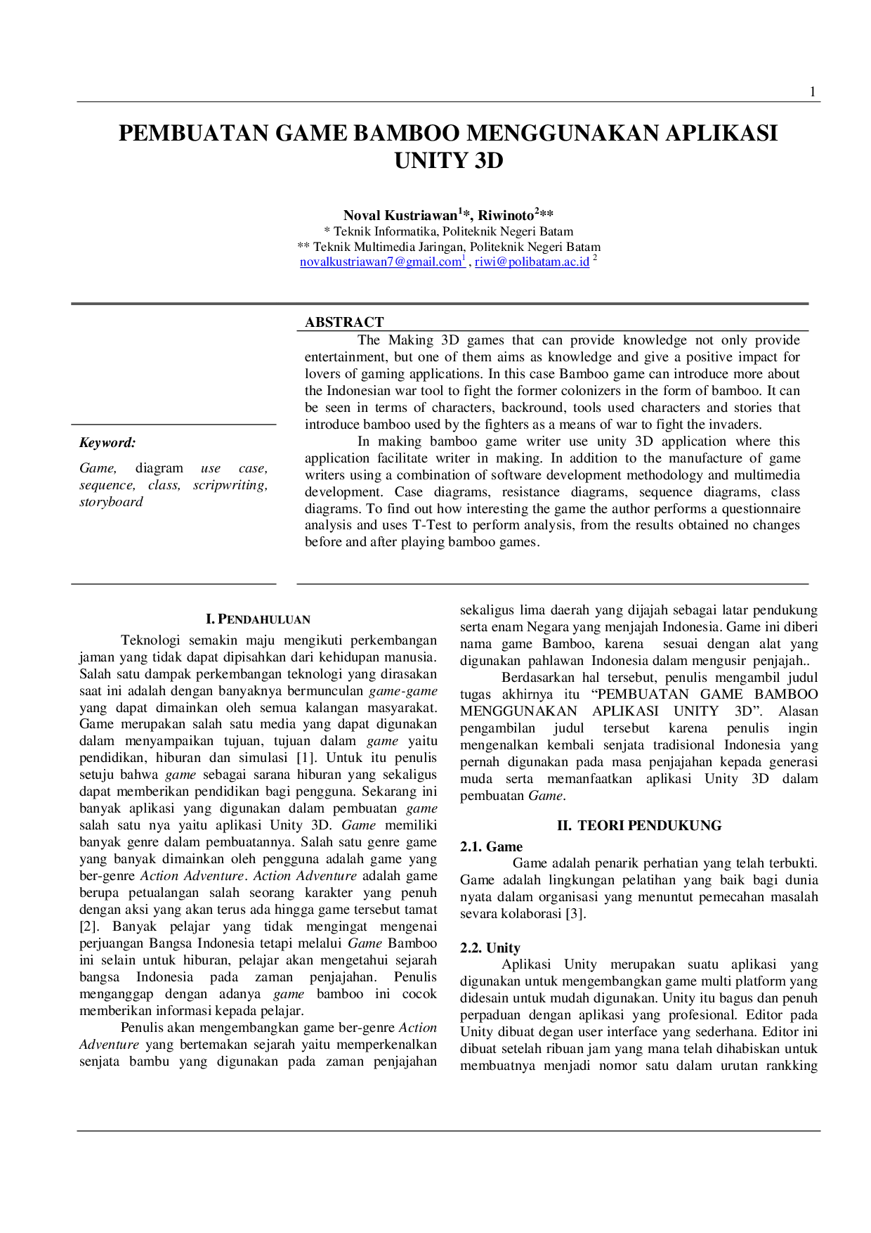 JURIS Pembuatan Game Bamboo Menggunakan Aplikasi Unity 3D