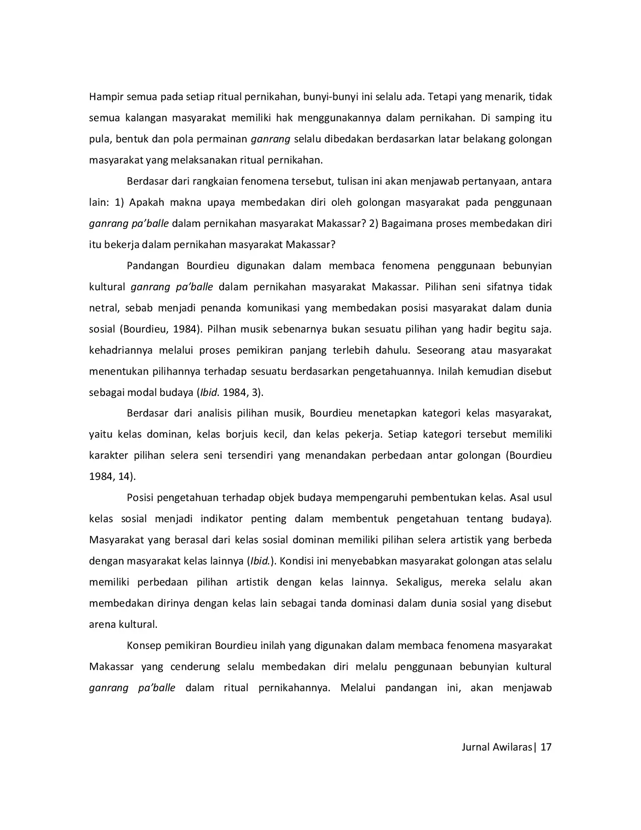 JURIS Hubungan Strategi Distinction Masyarakat Makassar Dengan Penggunaan Bebunyian Kultural Ganrang Pa Balle dalam Upacara Ritual Pernikahan