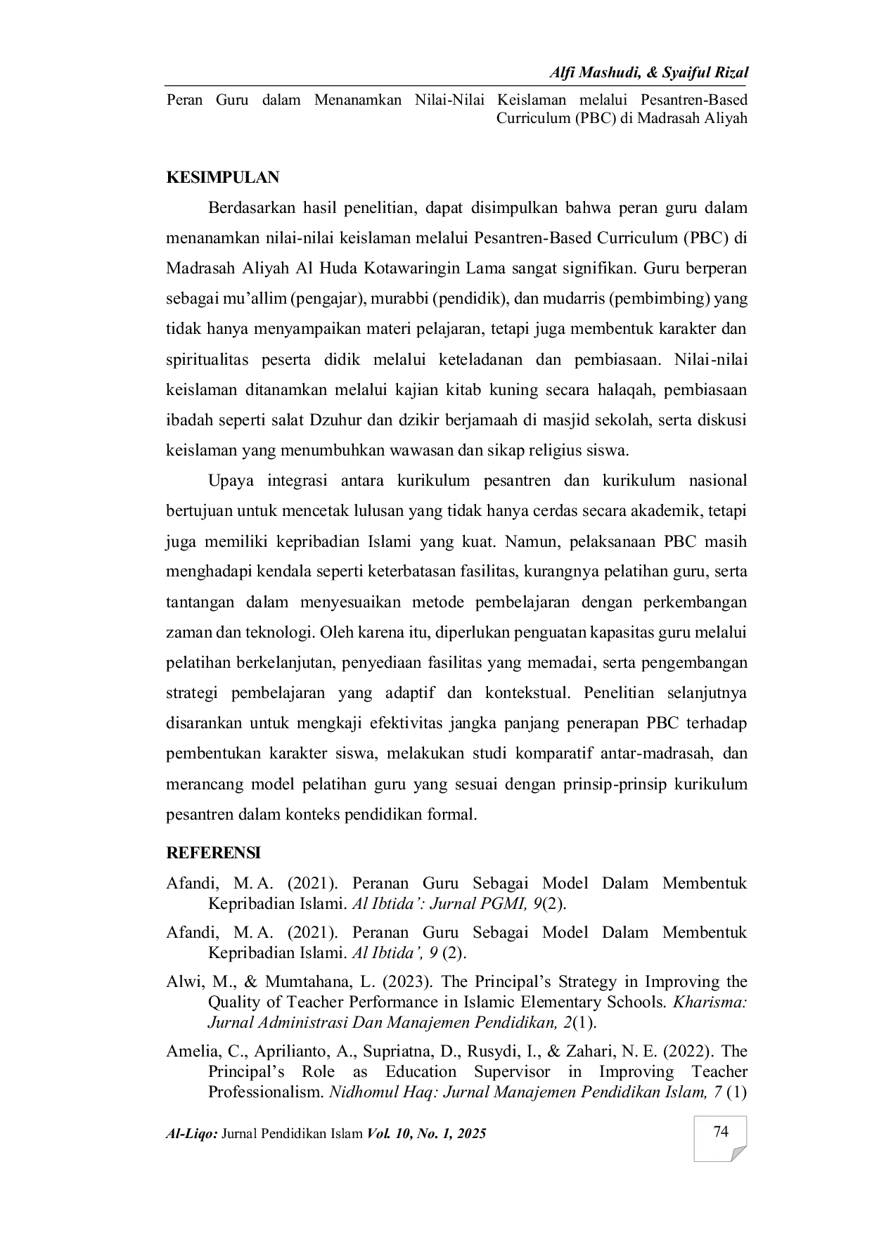 JURIS Peran guru dalam menanamkan nilai nilai keislaman melalui pesantren based curriculum PBC di madrasah aliyah