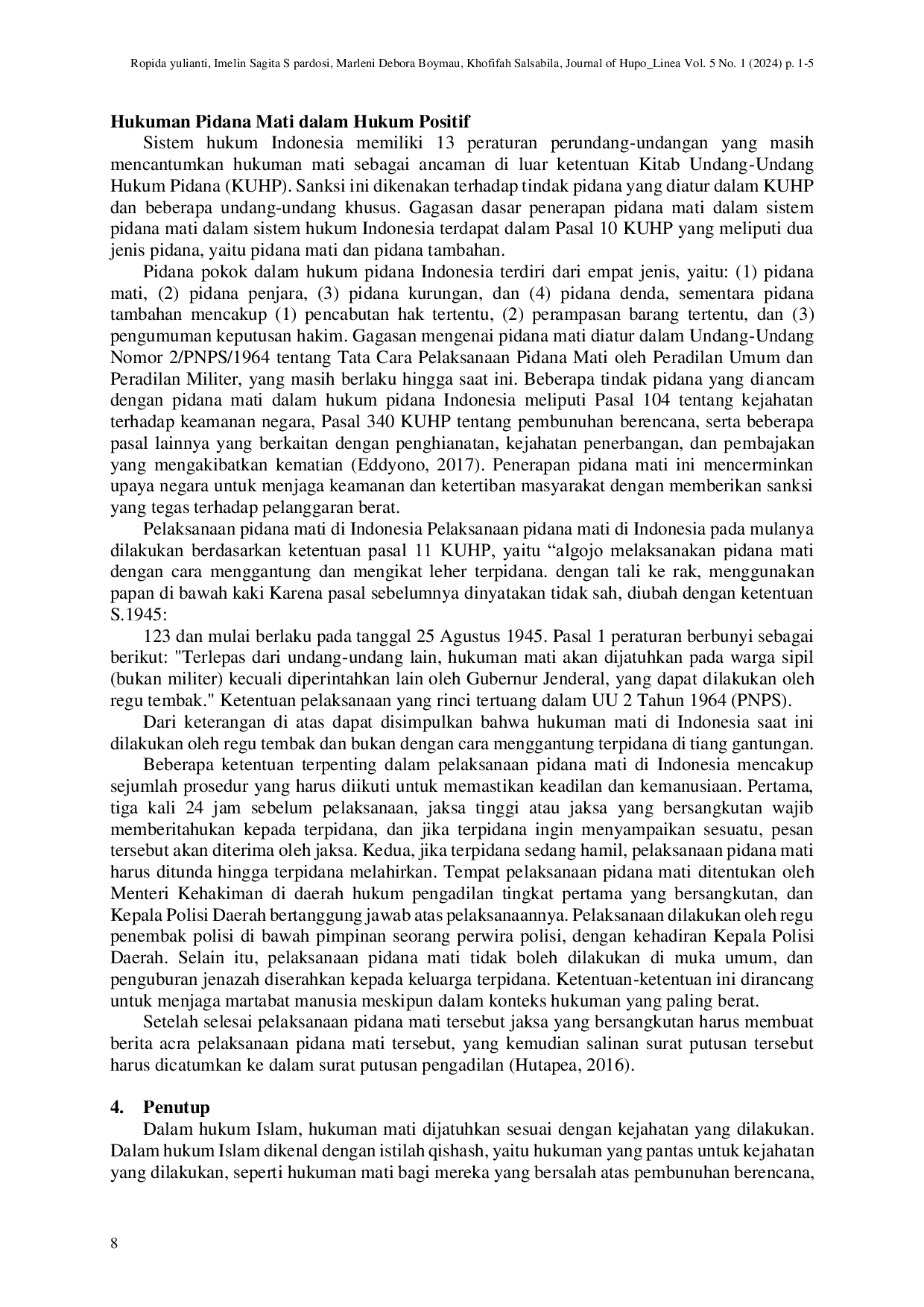 JURIS Hukuman Pidana Mati dalam Hukum Islam dan Hukum Positif