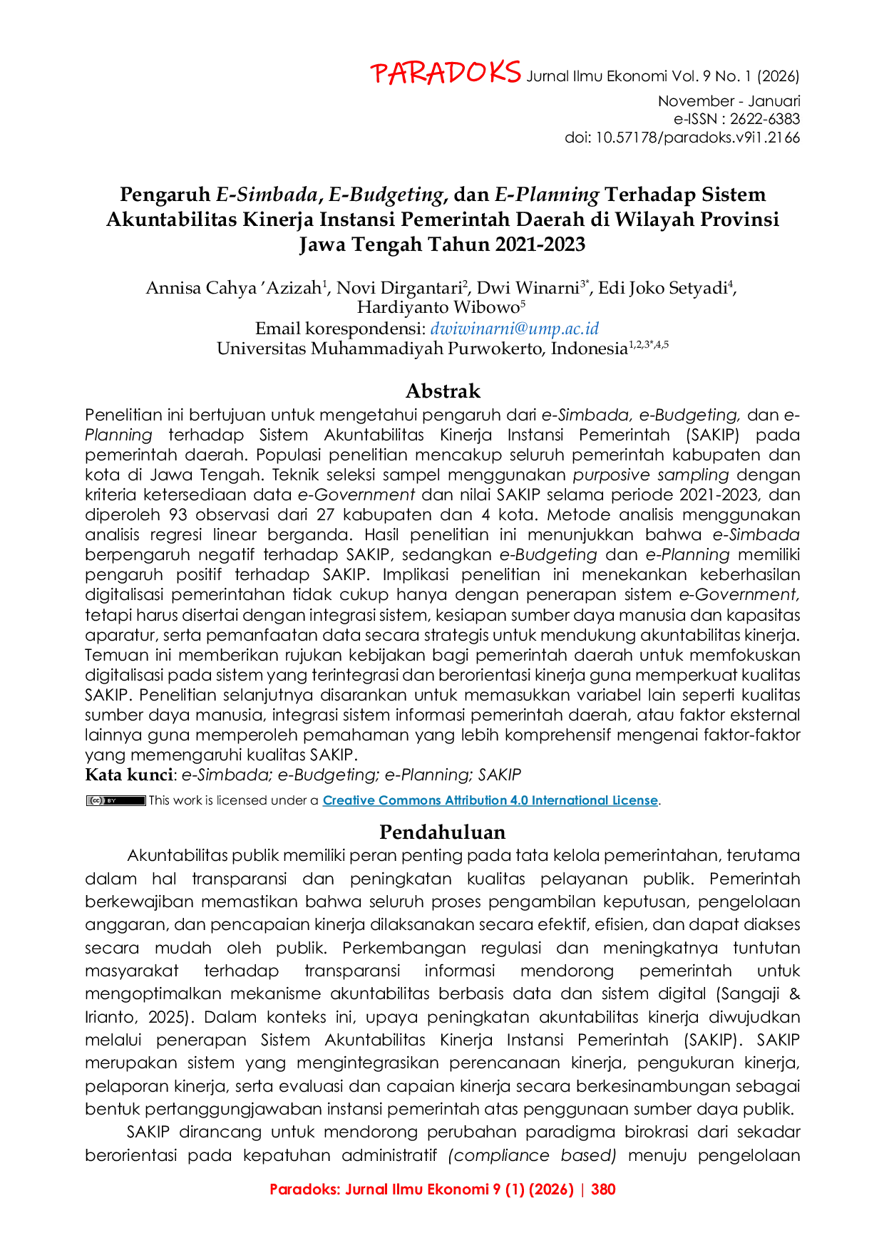 JURIS Pengaruh E Simbada E Budgeting dan E Planning Terhadap Sistem Akuntabilitas Kinerja Instansi Pemerintah Daerah di Wilayah Provinsi Jawa Tengah Tahun 2021 2023