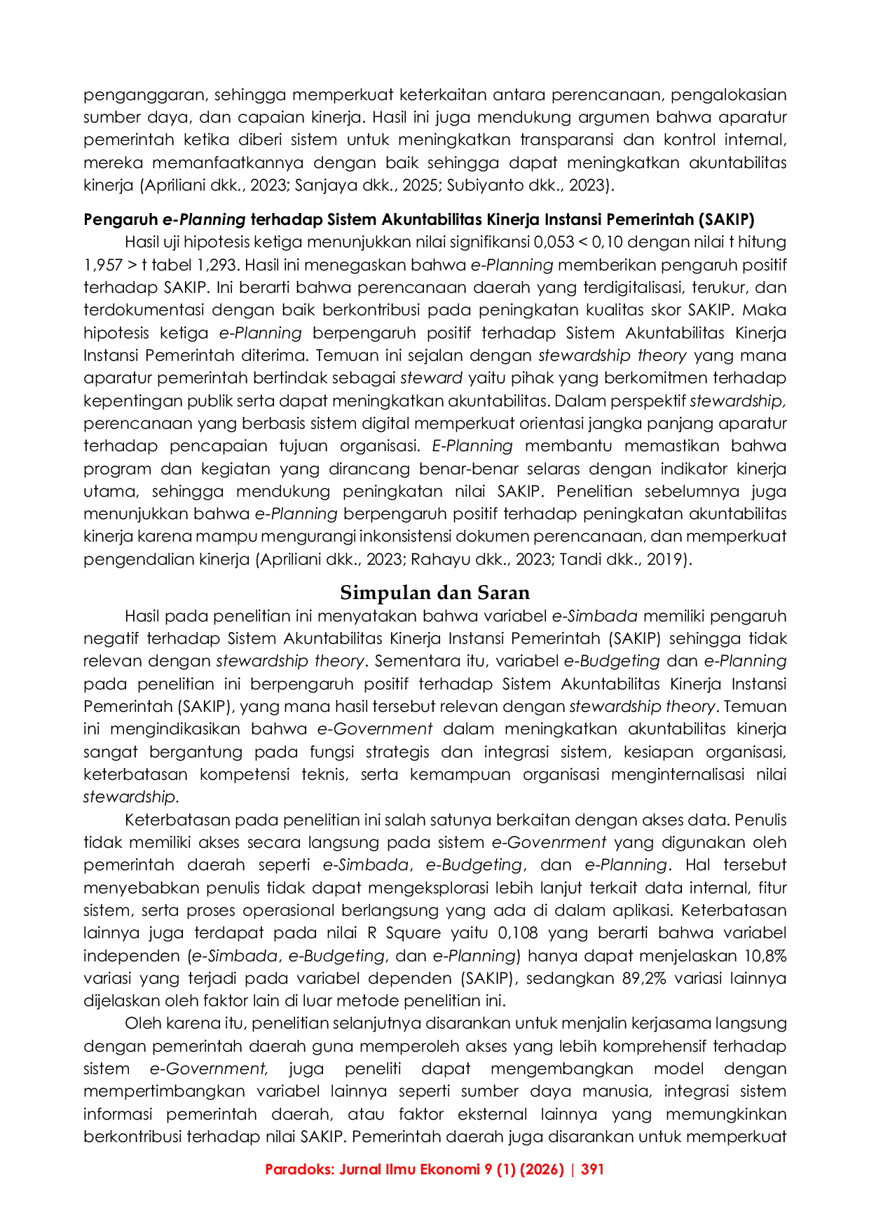 JURIS Pengaruh E Simbada E Budgeting dan E Planning Terhadap Sistem Akuntabilitas Kinerja Instansi Pemerintah Daerah di Wilayah Provinsi Jawa Tengah Tahun 2021 2023