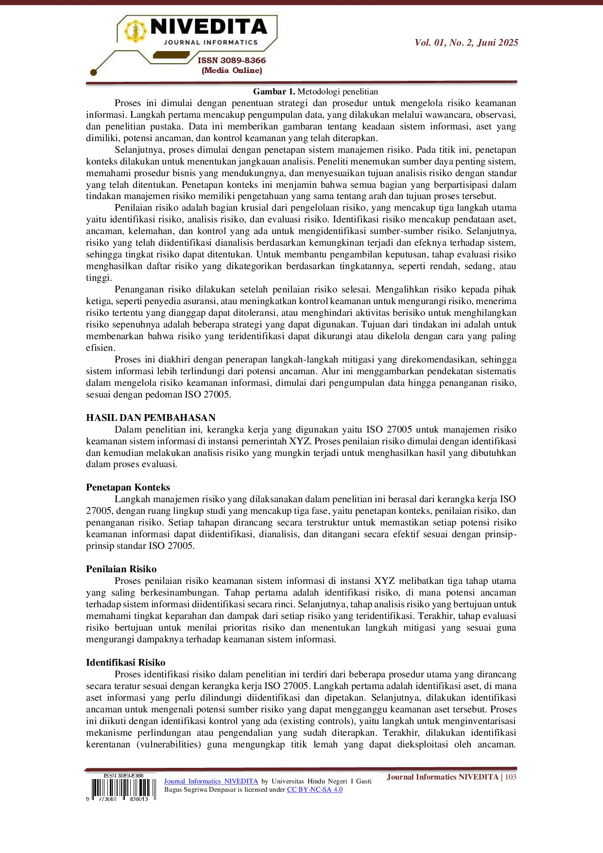 juris Analisis Risiko Keamanan Sistem Informasi Menggunakan ISO 27005 pada Instansi XYZ