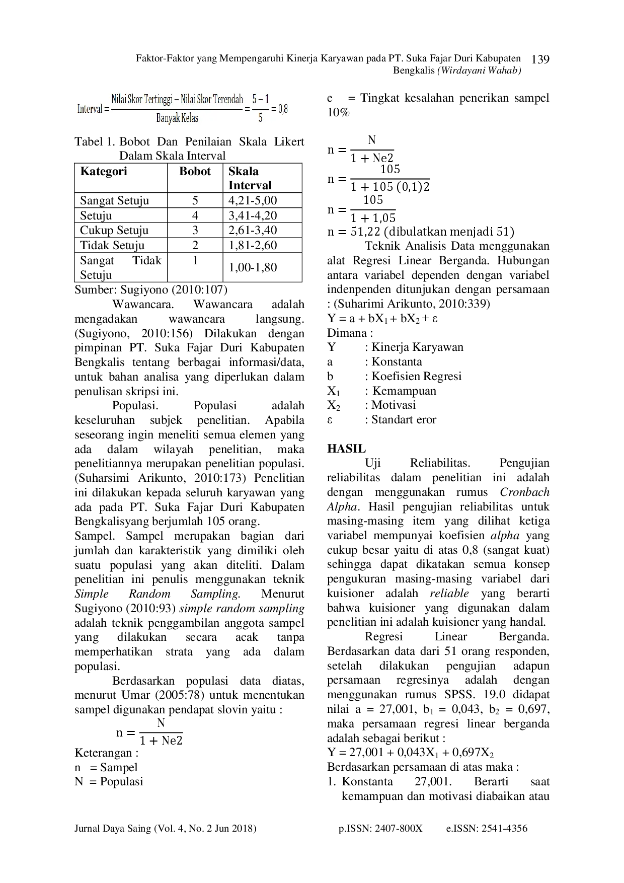 juris Faktor Faktor Yang Mempengaruhi Kinerja Karyawan Pada PT Suka Fajar Duri Kabupaten Bengkalis