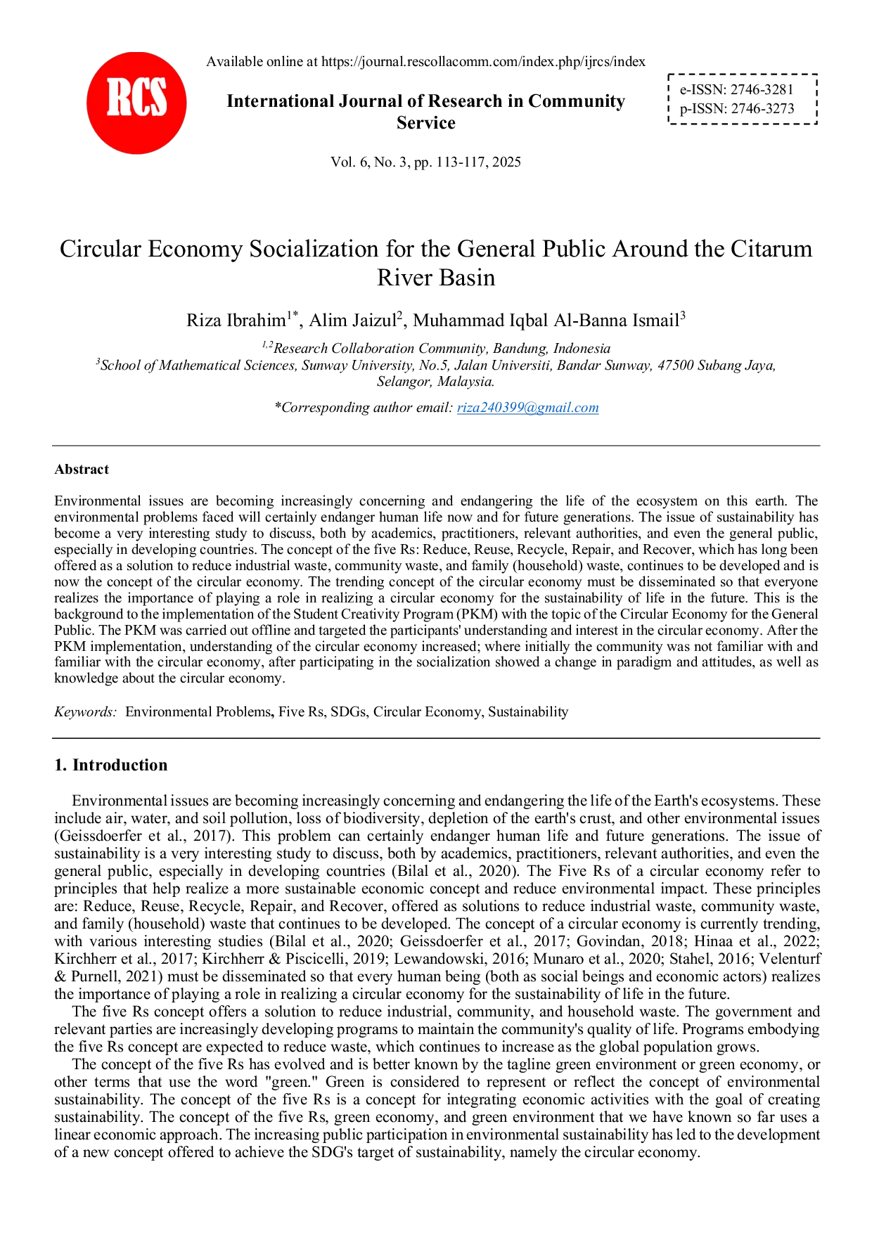 JURIS Circular Economy Socialization for the General Public Around the Citarum River Basin