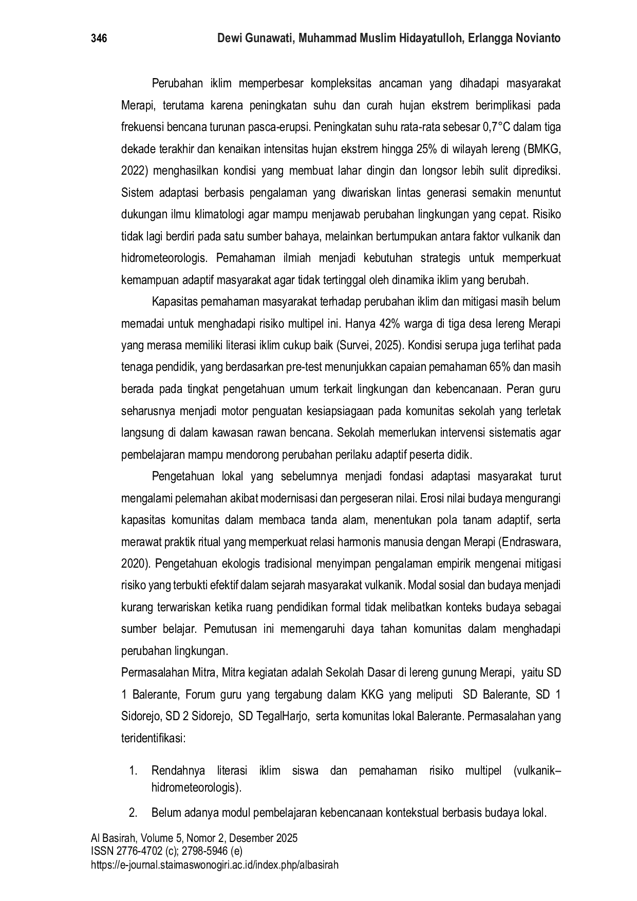 JURIS Pendekatan Eko Kultural untuk Penguatan Literasi Iklim dan Kesiapan b Bencana di Kalangan Siswa dan Komunitas Lereng Merapi