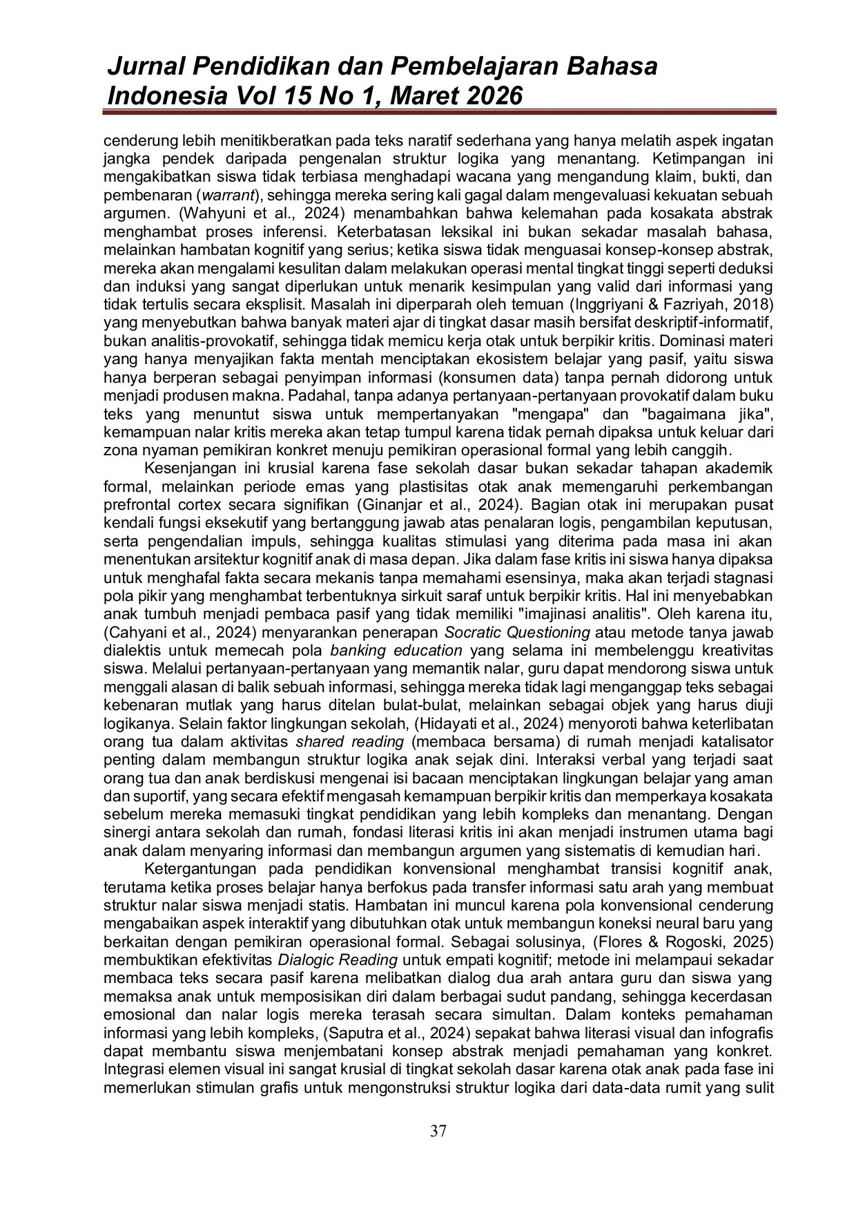 JURIS Pengaruh Kemampuan Literasi Terhadap Perkembangan Pola Pikir Kritis Siswa Sekolah Dasar