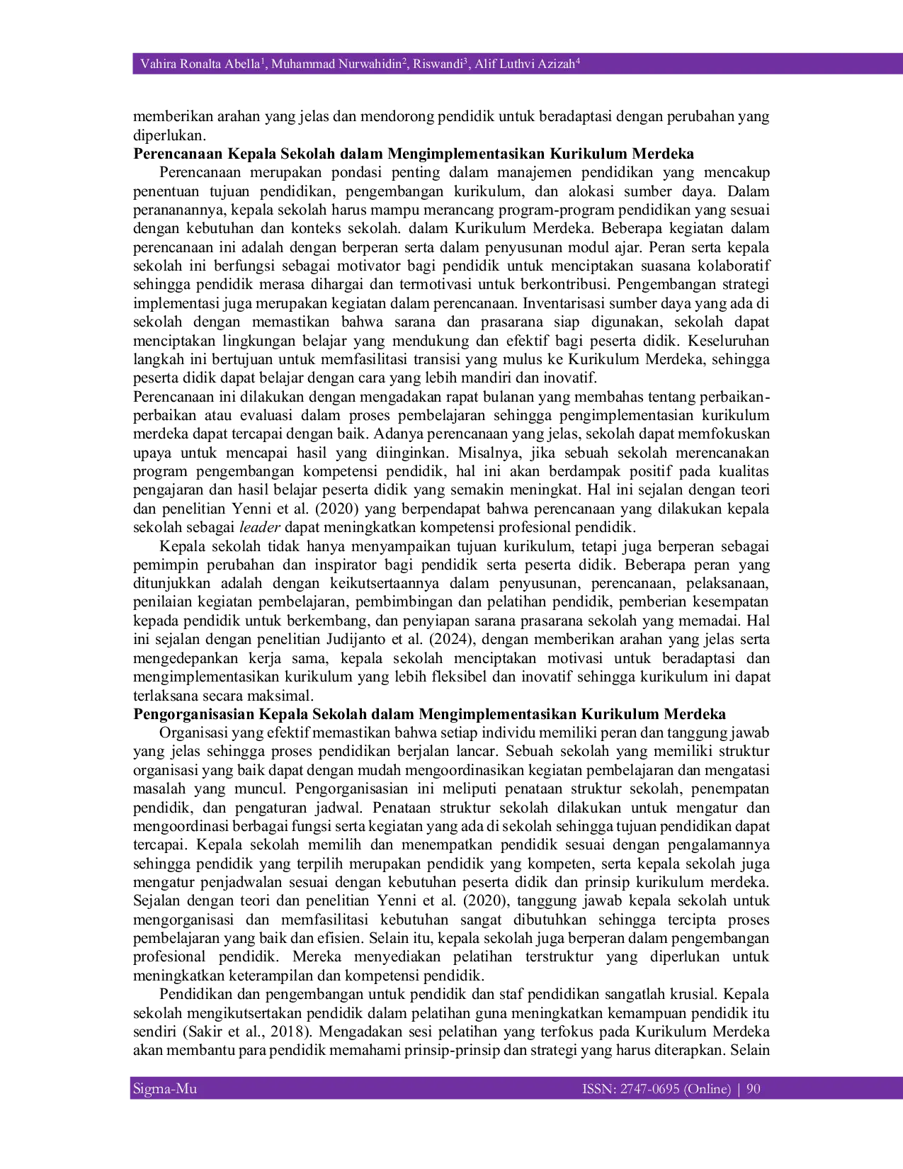 JURIS Manajemen Kepala Sekolah dalam Pengimplementasian Kurikulum Merdeka di SD Negeri Segugus Tanjung Karang Timur