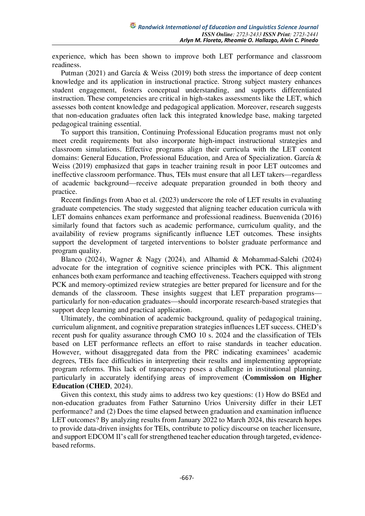 JURIS Uncovering Patterns LEPT Performance of Secondary Takers of Father Saturnino University for Curricular Enhancement
