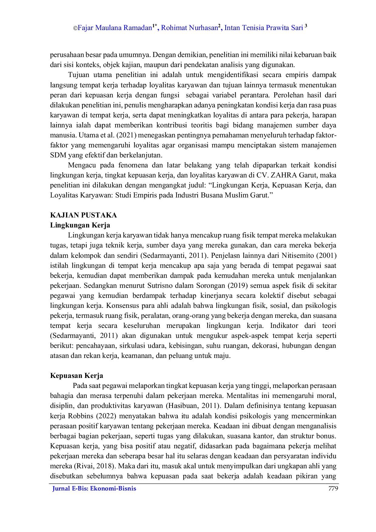 JURIS Lingkungan Kerja Kepuasan Kerja dan Loyalitas Karyawan Studi Empiris pada Industri Busana Muslim Garut