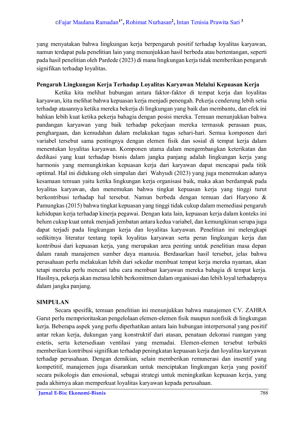 JURIS Lingkungan Kerja Kepuasan Kerja dan Loyalitas Karyawan Studi Empiris pada Industri Busana Muslim Garut