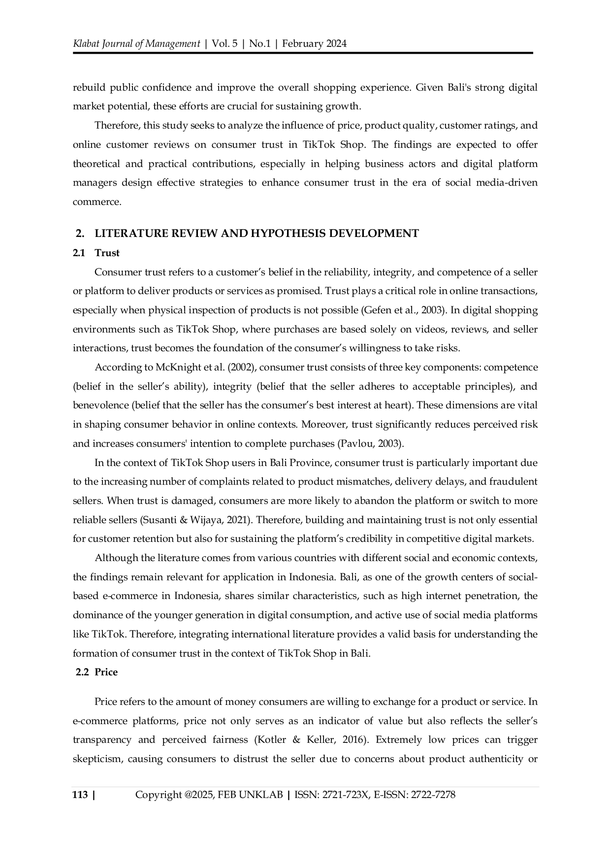 JURIS The Influence of Price Product Quality Customer Rating and Online Customer Review on Consumer Trust in TikTok Shop Users in Bali Province