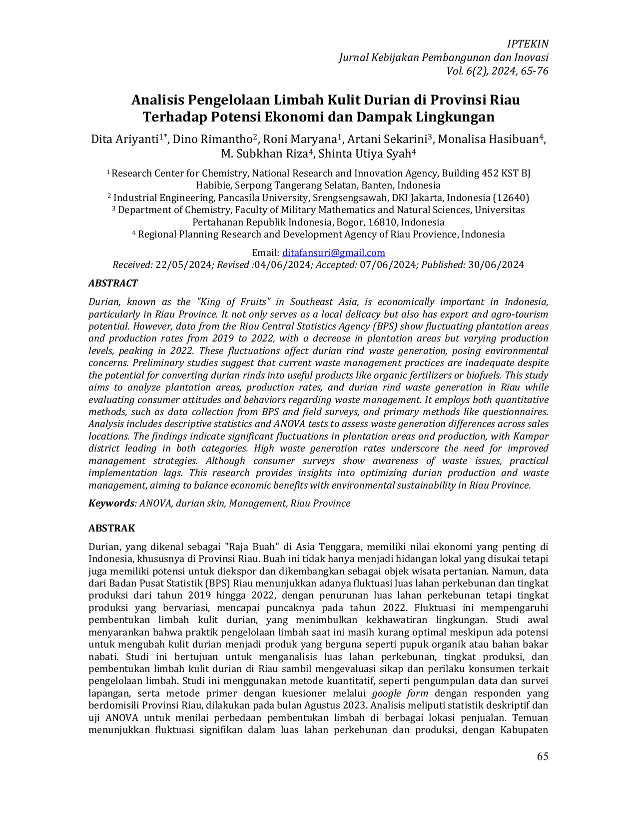 JURIS Analisis Pengelolaan Limbah Kulit Durian di Provinsi Riau Terhadap Potensi Ekonomi dan Dampak Lingkungan