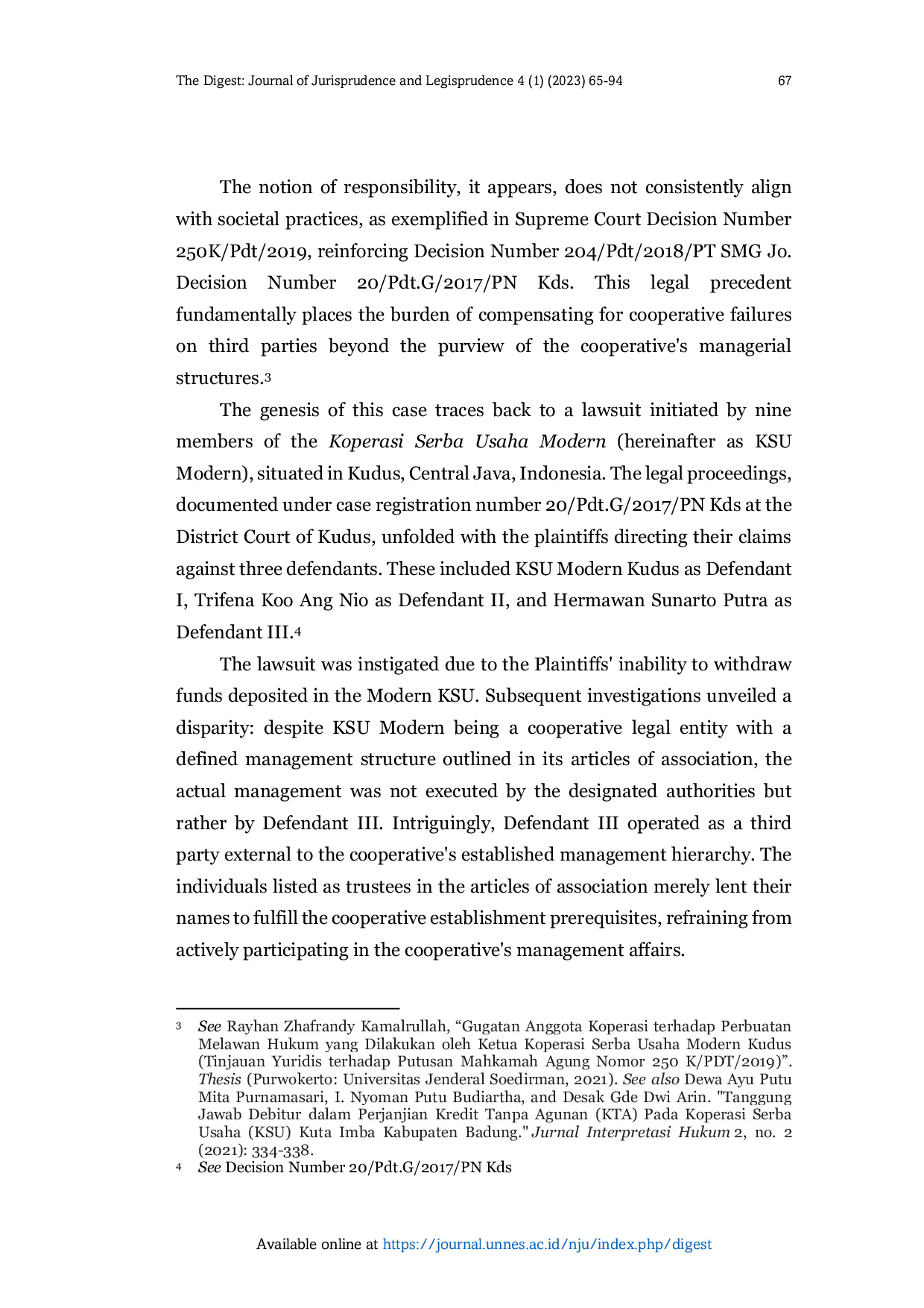 JURIS The Principle of Justice as a Judges Considerations in the Concept of Third Party Responsibility Against Cooperative Legal Action