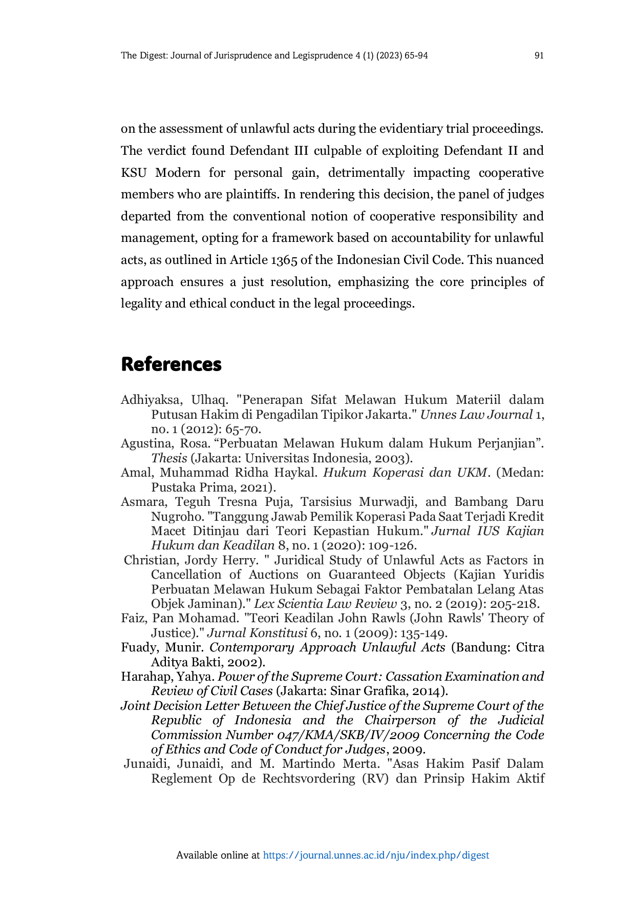 JURIS The Principle of Justice as a Judges Considerations in the Concept of Third Party Responsibility Against Cooperative Legal Action