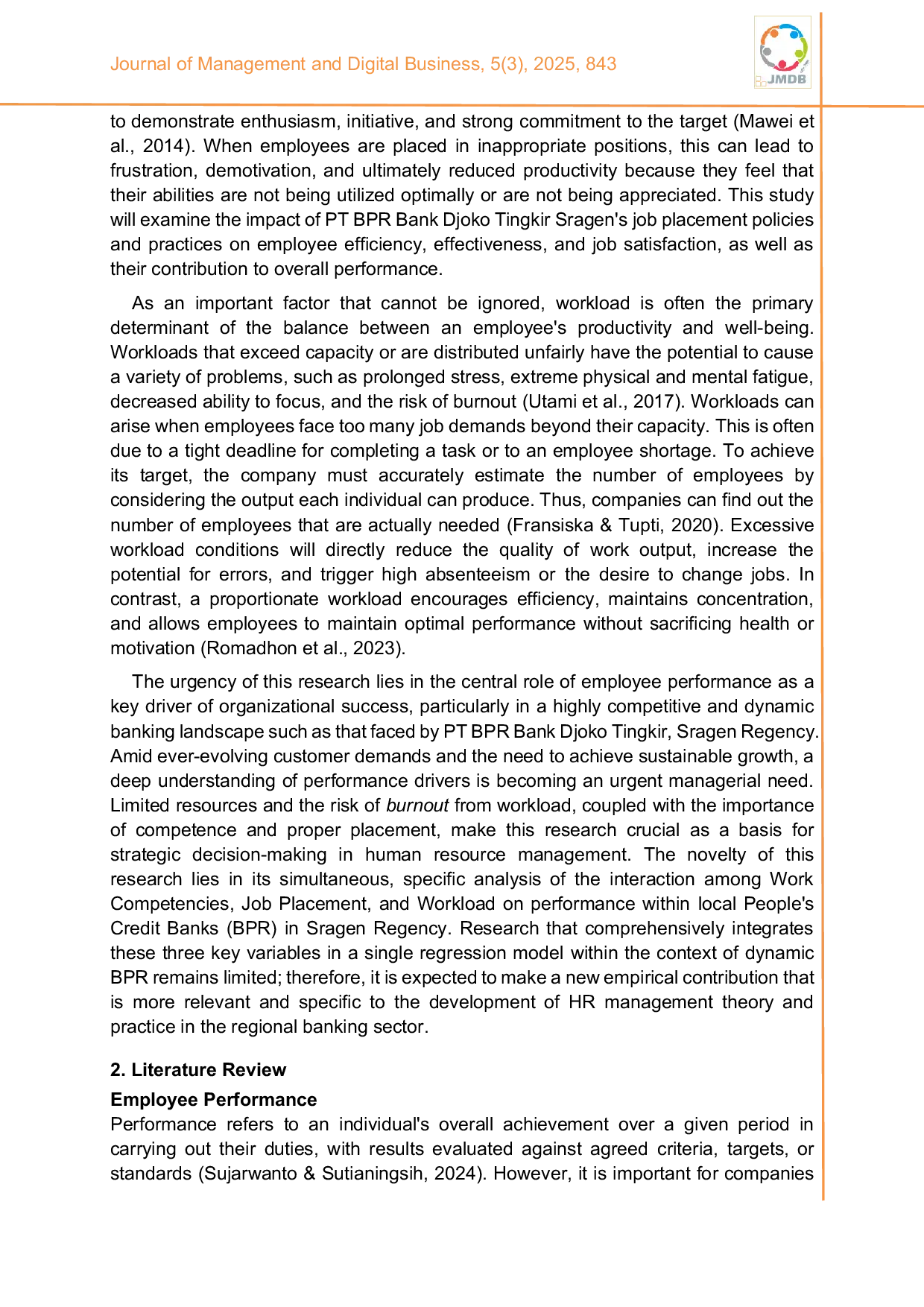 JURIS Examine the influence of competencies placements and workloads on employee performance