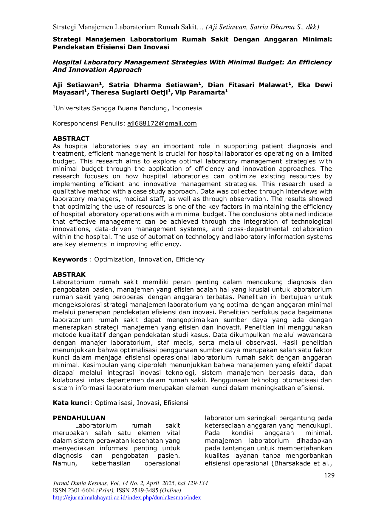 JURIS Strategi Manajemen Laboratorium Rumah Sakit Dengan Anggaran Minimal Pendekatan Efisiensi Dan Inovasi