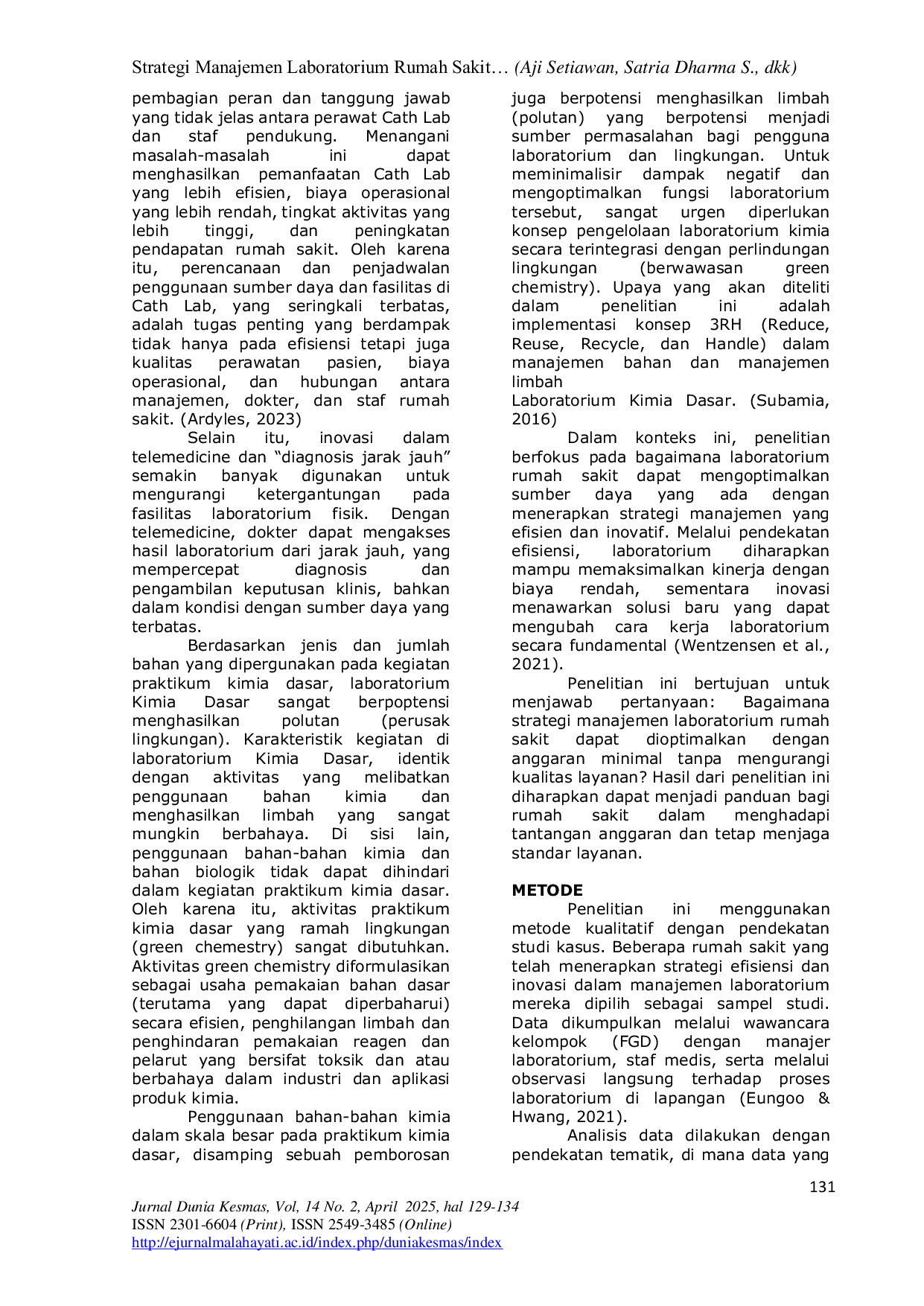 JURIS Strategi Manajemen Laboratorium Rumah Sakit Dengan Anggaran Minimal Pendekatan Efisiensi Dan Inovasi