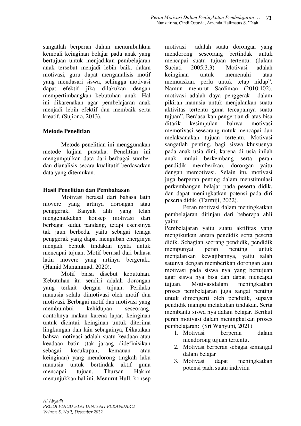 JURIS Peran Motivasi dalam Meningkatkan Pembelajaran Anak Usia Dini