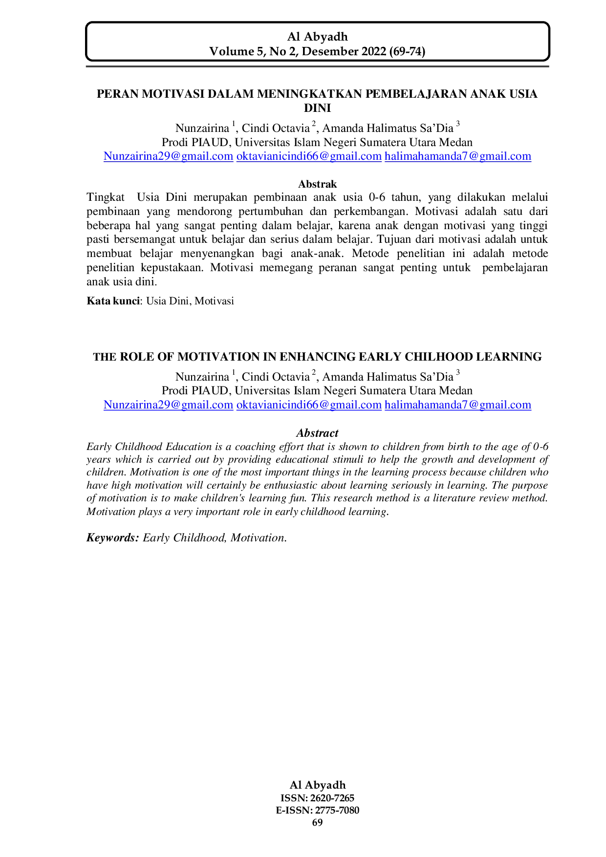 JURIS Peran Motivasi dalam Meningkatkan Pembelajaran Anak Usia Dini