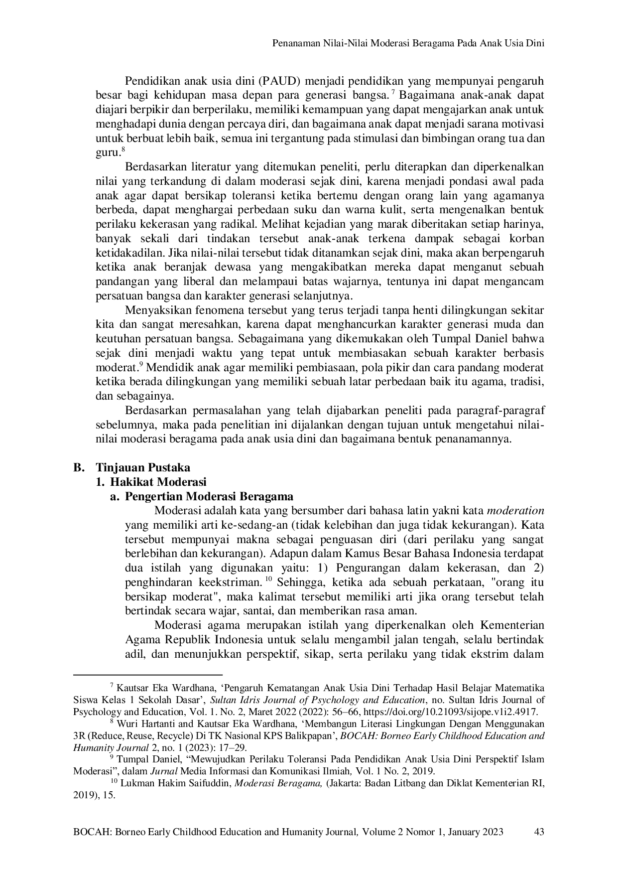 JURIS Penanaman Nilai Nilai Moderasi Beragama Pada Anak Usia Dini
