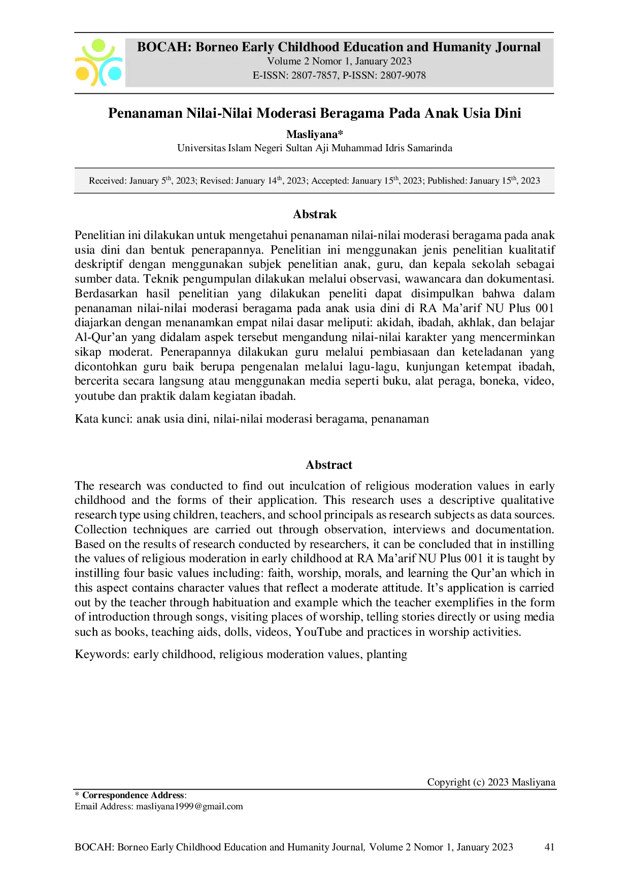 JURIS Penanaman Nilai Nilai Moderasi Beragama Pada Anak Usia Dini