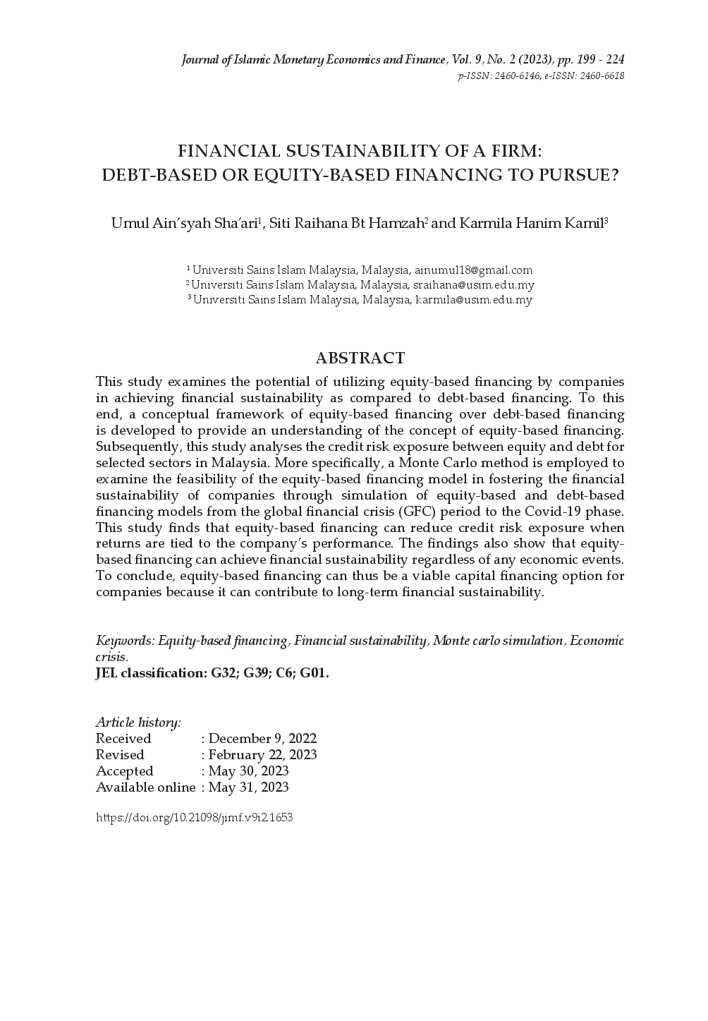 juris Financial Sustainability of a Firm Debt Based or Equity Based Financing to Pursue