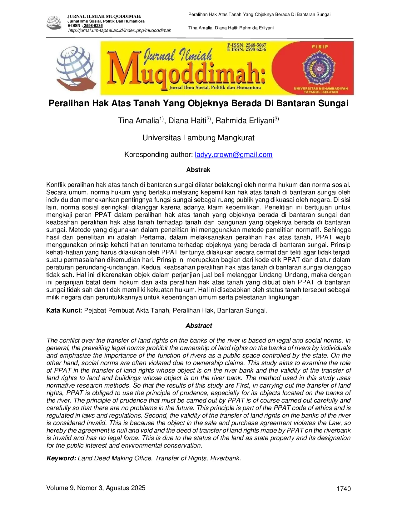 JURIS Peralihan Hak Atas Tanah Yang Objeknya Berada Di Bantaran Sungai