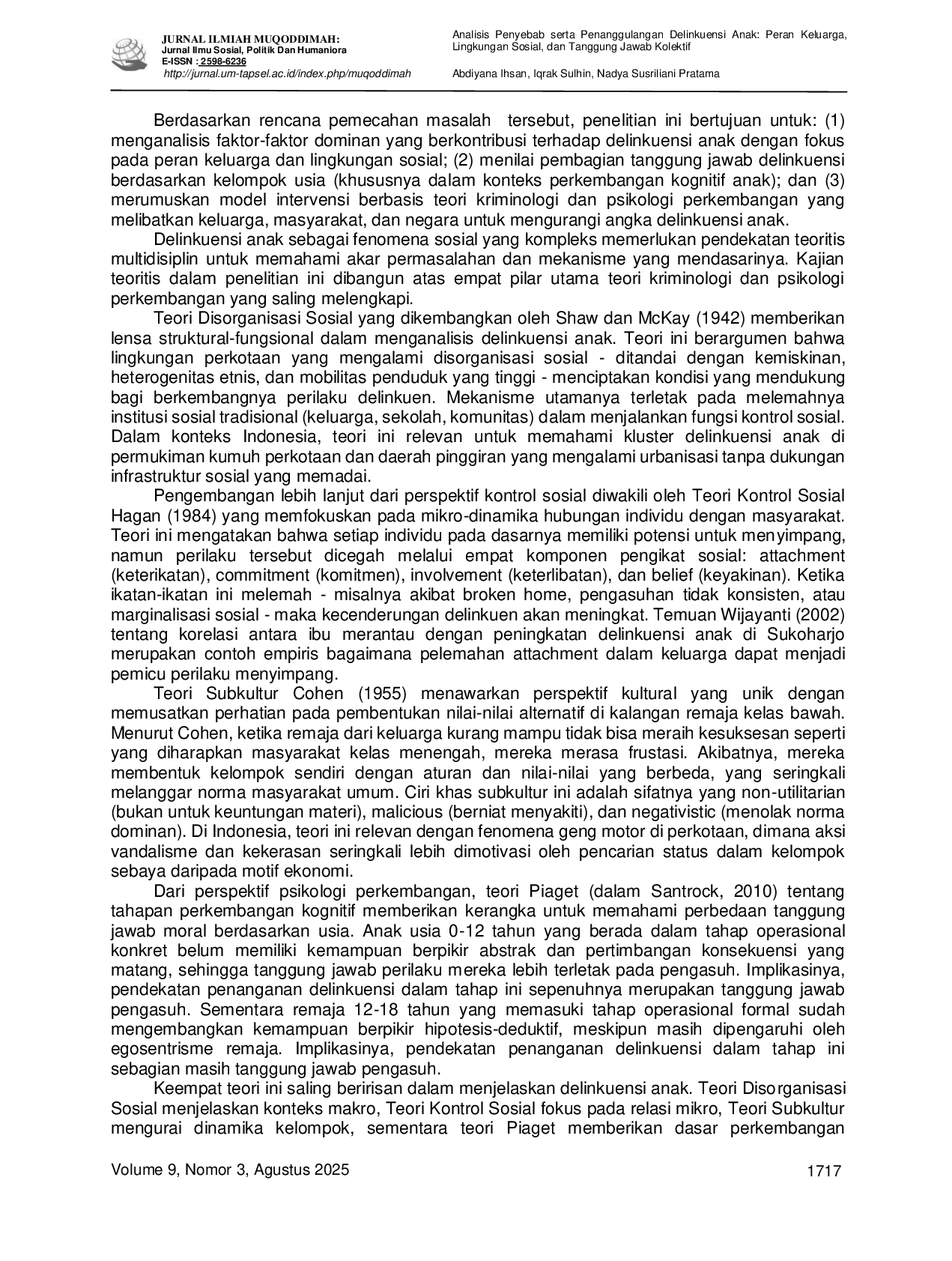 JURIS Analisis Penyebab serta Penanggulangan Delinkuensi Anak Peran Keluarga Lingkungan Sosial dan Tanggung Jawab Kolektif