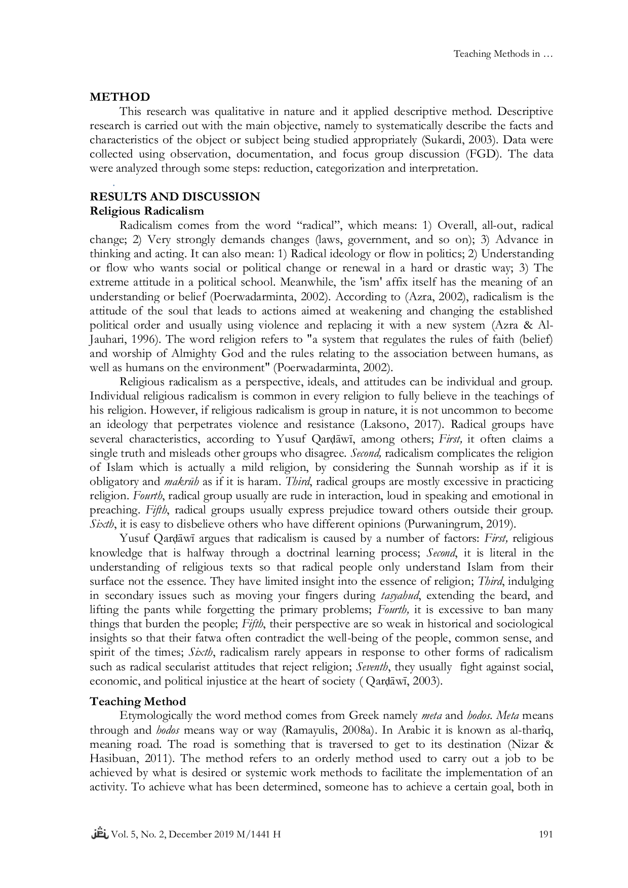 JURIS Teaching Methods in Pesantren to Tackle Religious Radicalism