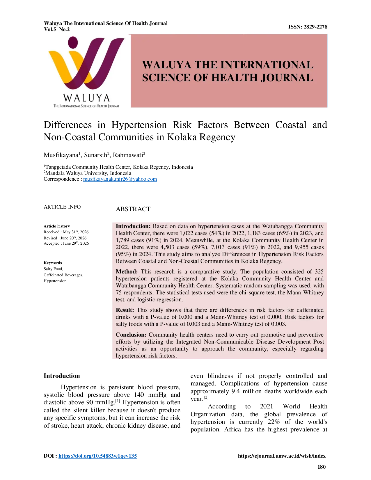 JURIS Differences in Hypertension Risk Factors Between Coastal and Non Coastal Communities in Kolaka Regency