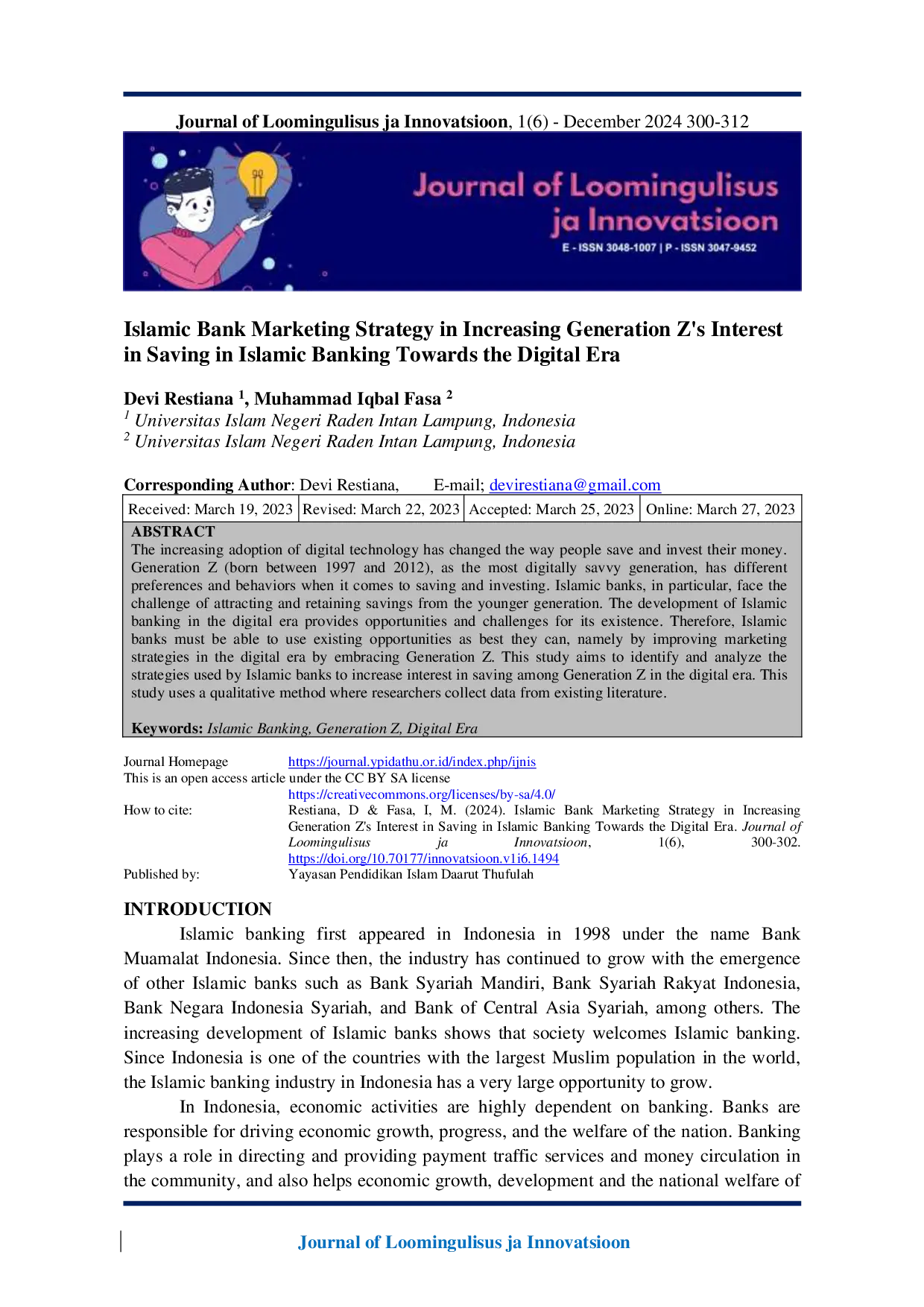 JURIS Islamic Bank Marketing Strategy in Increasing Generation Z s Interest in Saving in Islamic Banking Towards the Digital Era
