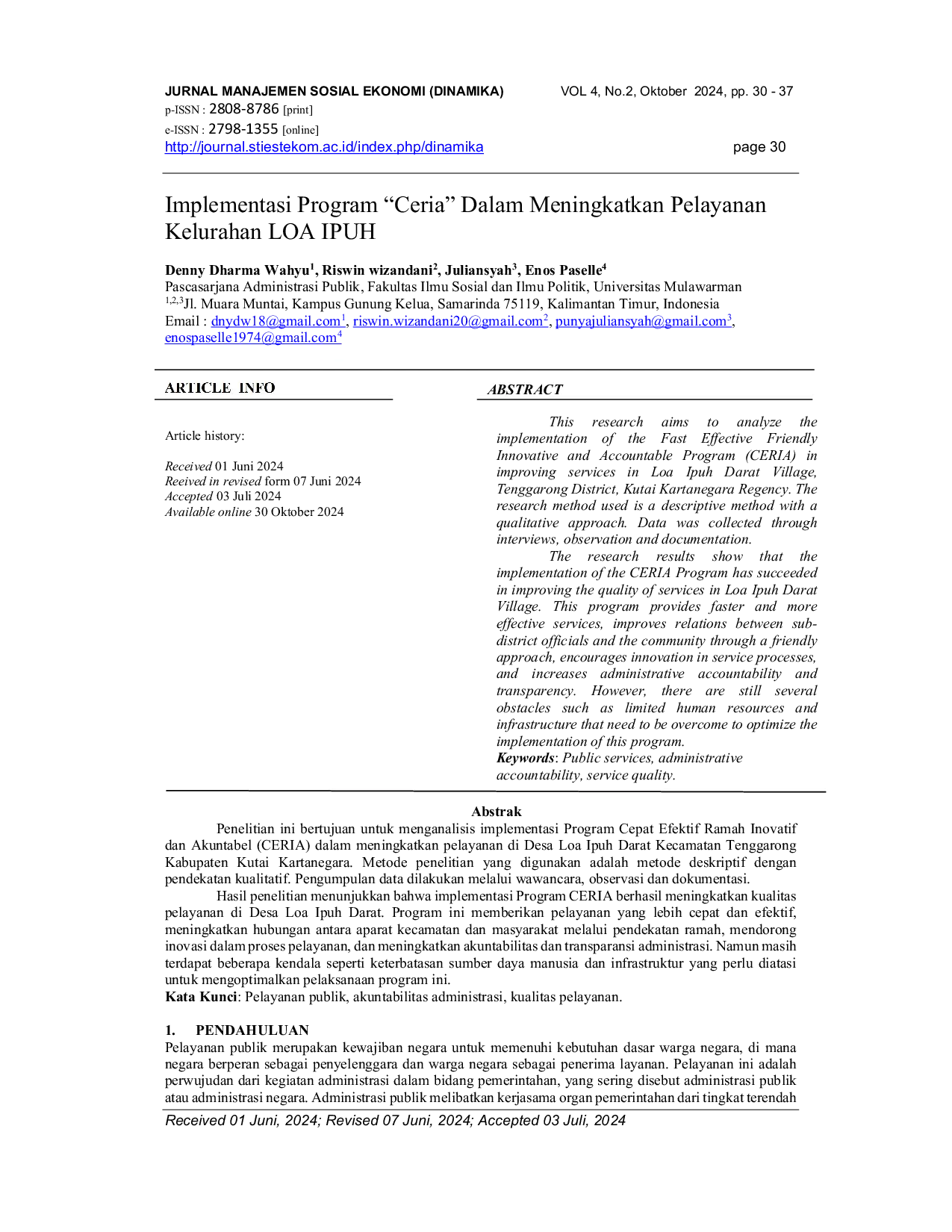 JURIS Implementasi Program Ceria Dalam Meningkatkan Pelayanan Kelurahan Loa Ipuh