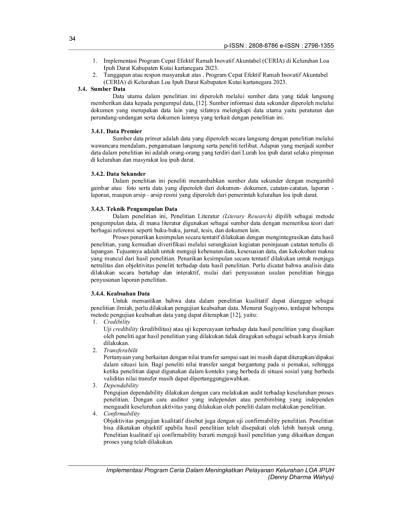 JURIS Implementasi Program Ceria Dalam Meningkatkan Pelayanan Kelurahan Loa Ipuh