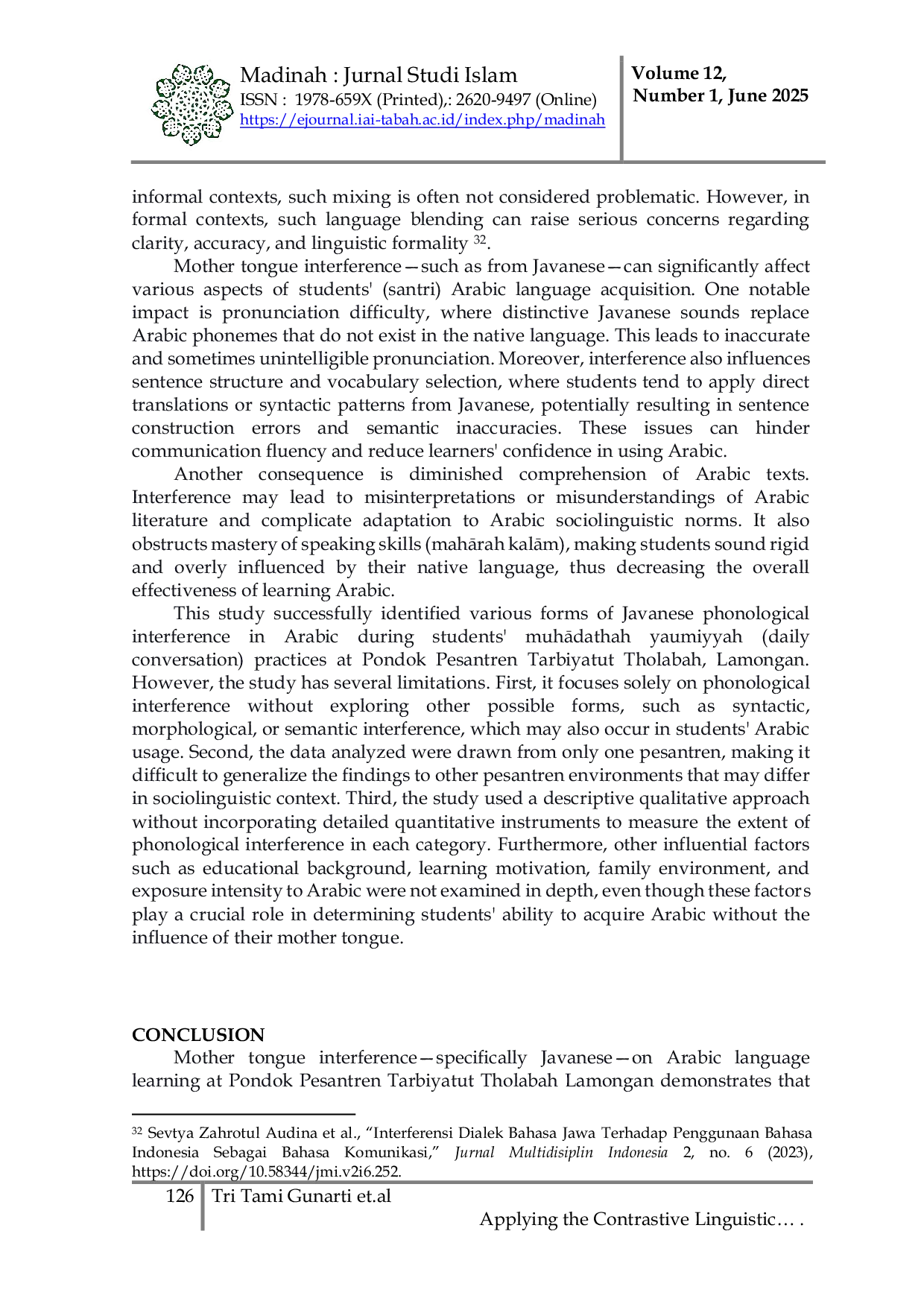 JURIS Applying the Contrastive Linguistic Method to Minimize Javanese Interference in Arabic Language Learning at Islamic Boarding Schools