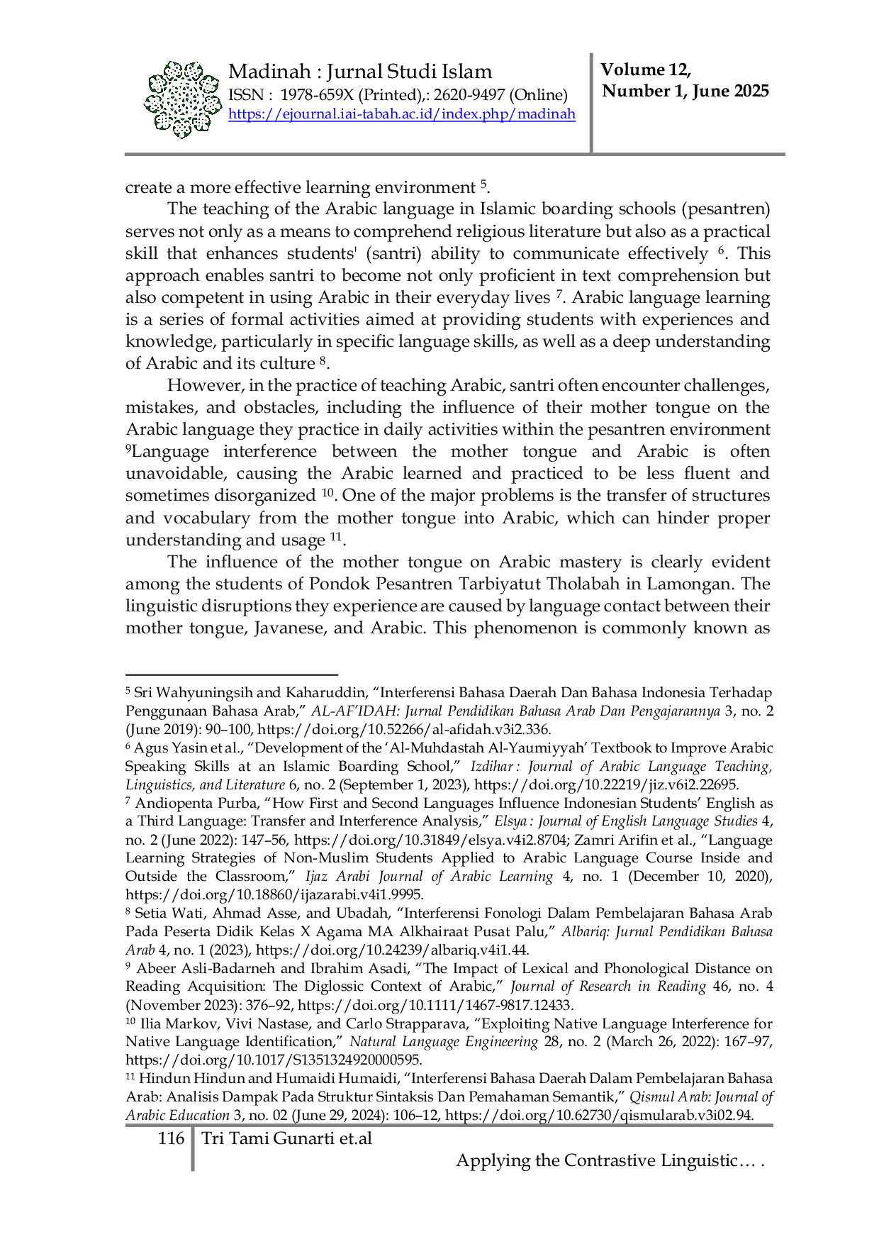 JURIS Applying the Contrastive Linguistic Method to Minimize Javanese Interference in Arabic Language Learning at Islamic Boarding Schools