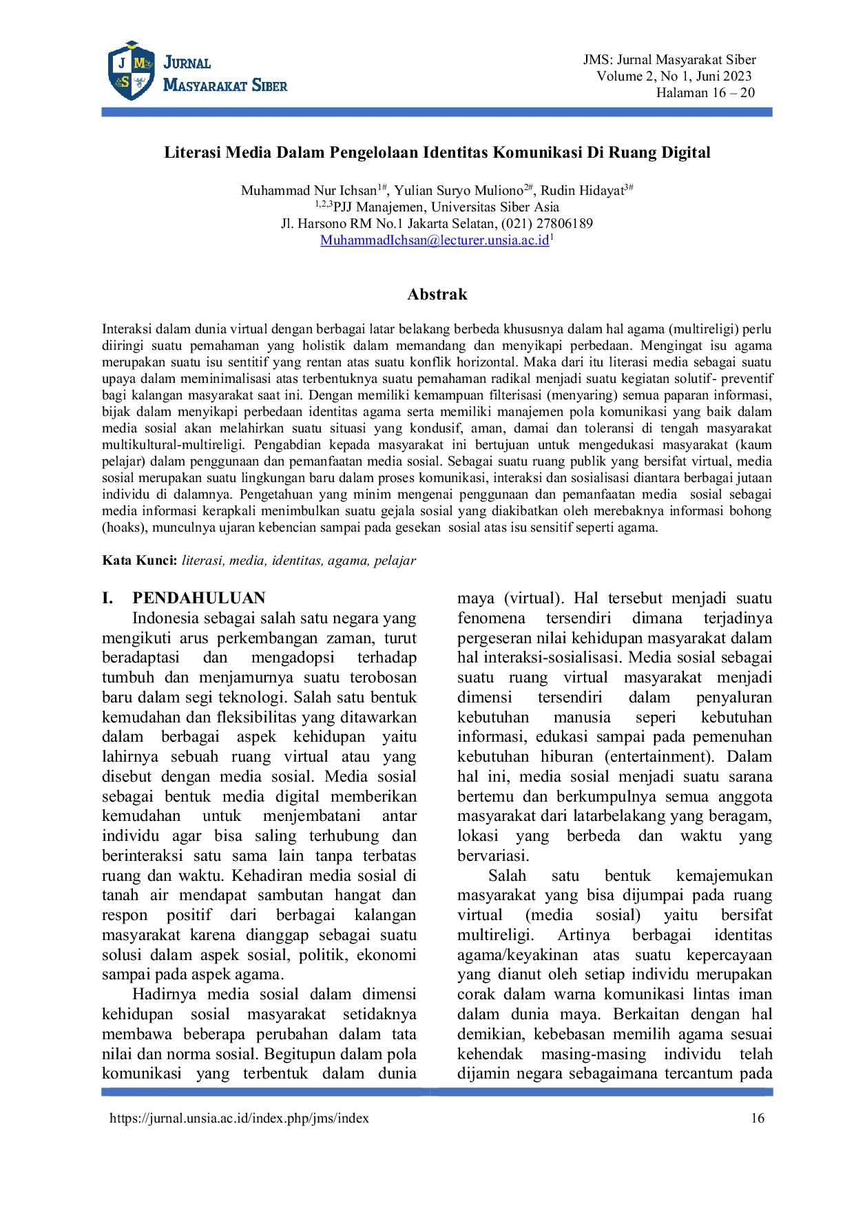 JURIS Literasi Media Dalam Pengelolaan Identitas Komunikasi Di Ruang Virtual