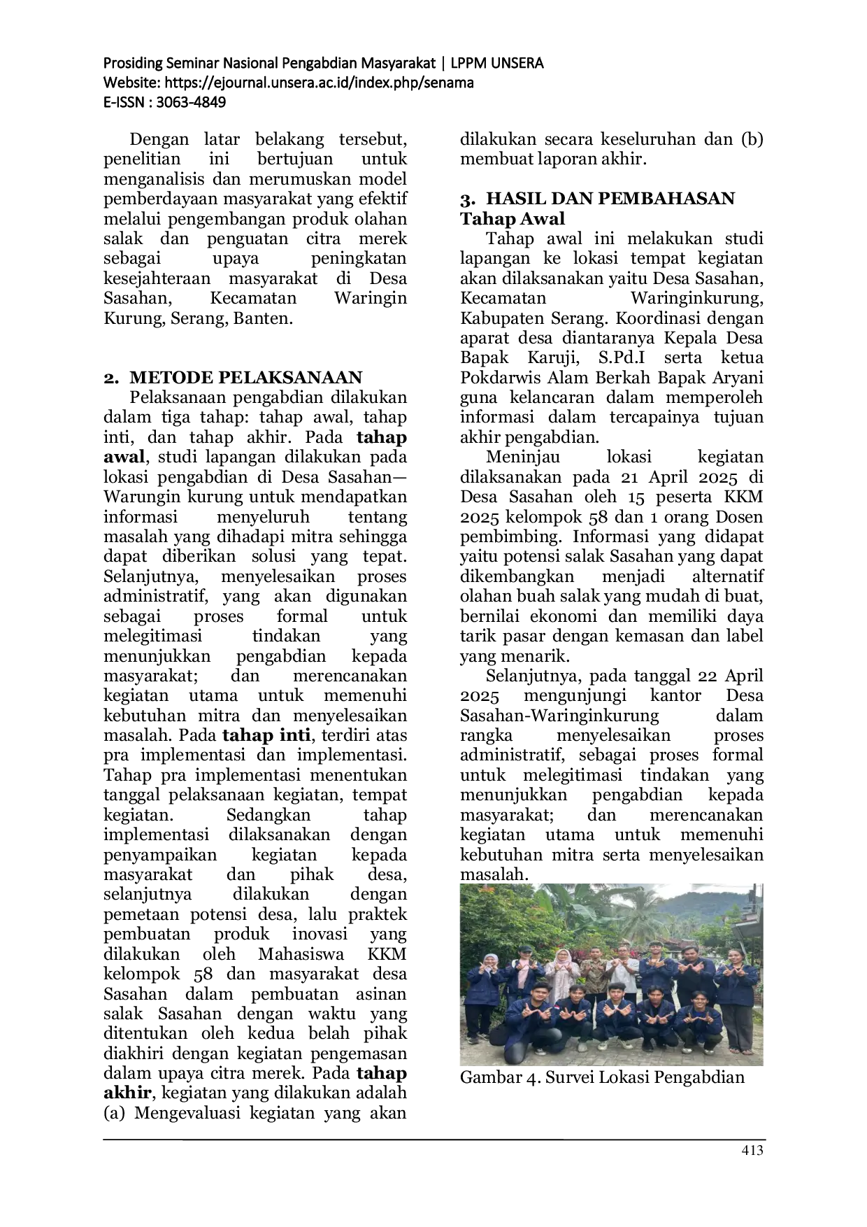 JURIS Pemberdayaan Masyarakat Melalui Pengembangan Produk Olahan Salak Sasahan dan Citra Merek di Desa Sasahan Waringinkurung Serang Banten