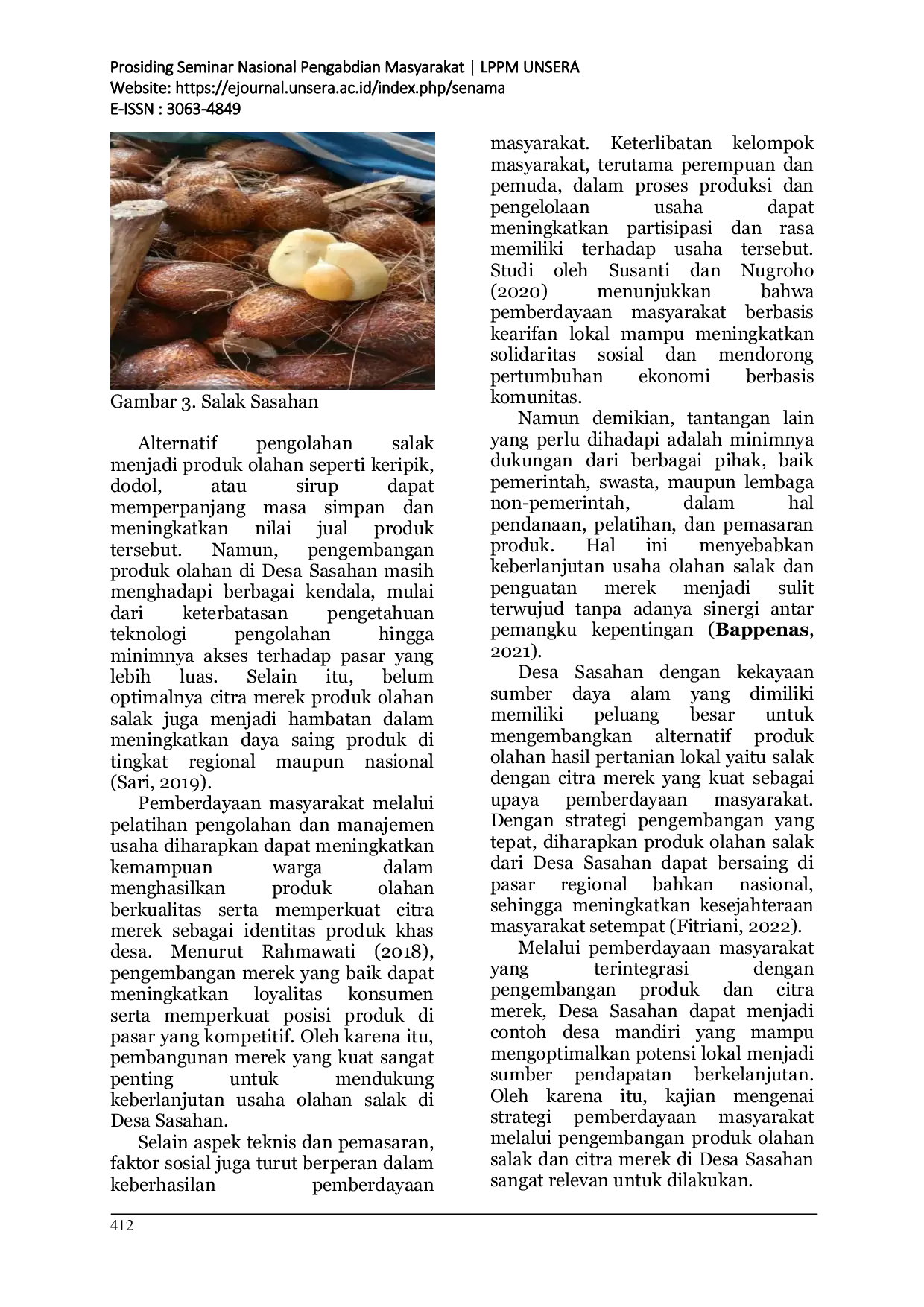 JURIS Pemberdayaan Masyarakat Melalui Pengembangan Produk Olahan Salak Sasahan dan Citra Merek di Desa Sasahan Waringinkurung Serang Banten